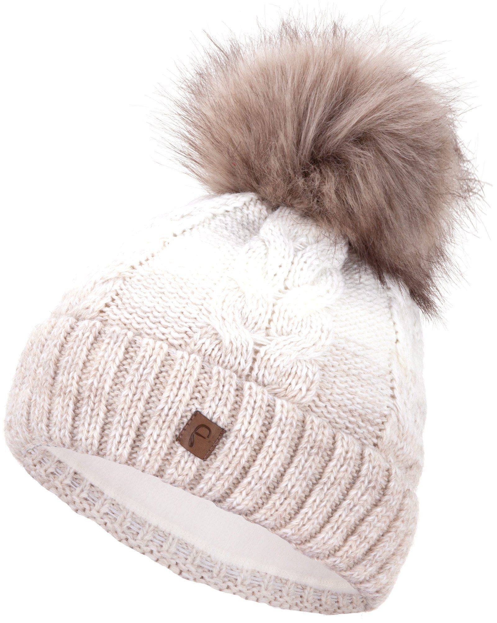 Faera Bommelmütze Wintermütze Damen Herren Mütze Beanie Haube gefüttert Bommelmütze