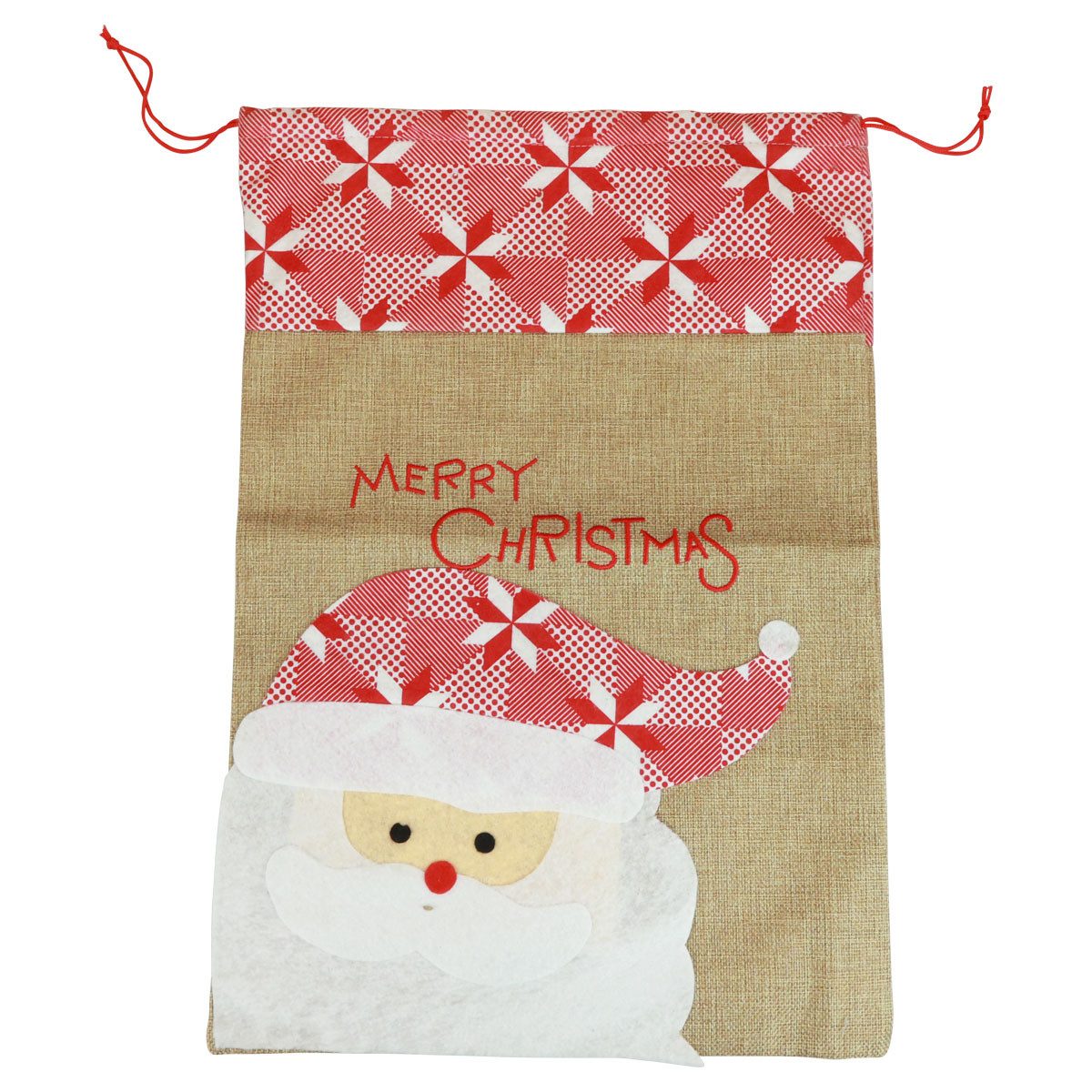 Kaemingk Tragetasche Jutesack Weihnachten groß, Geschenksack mit Weihnachtsmann