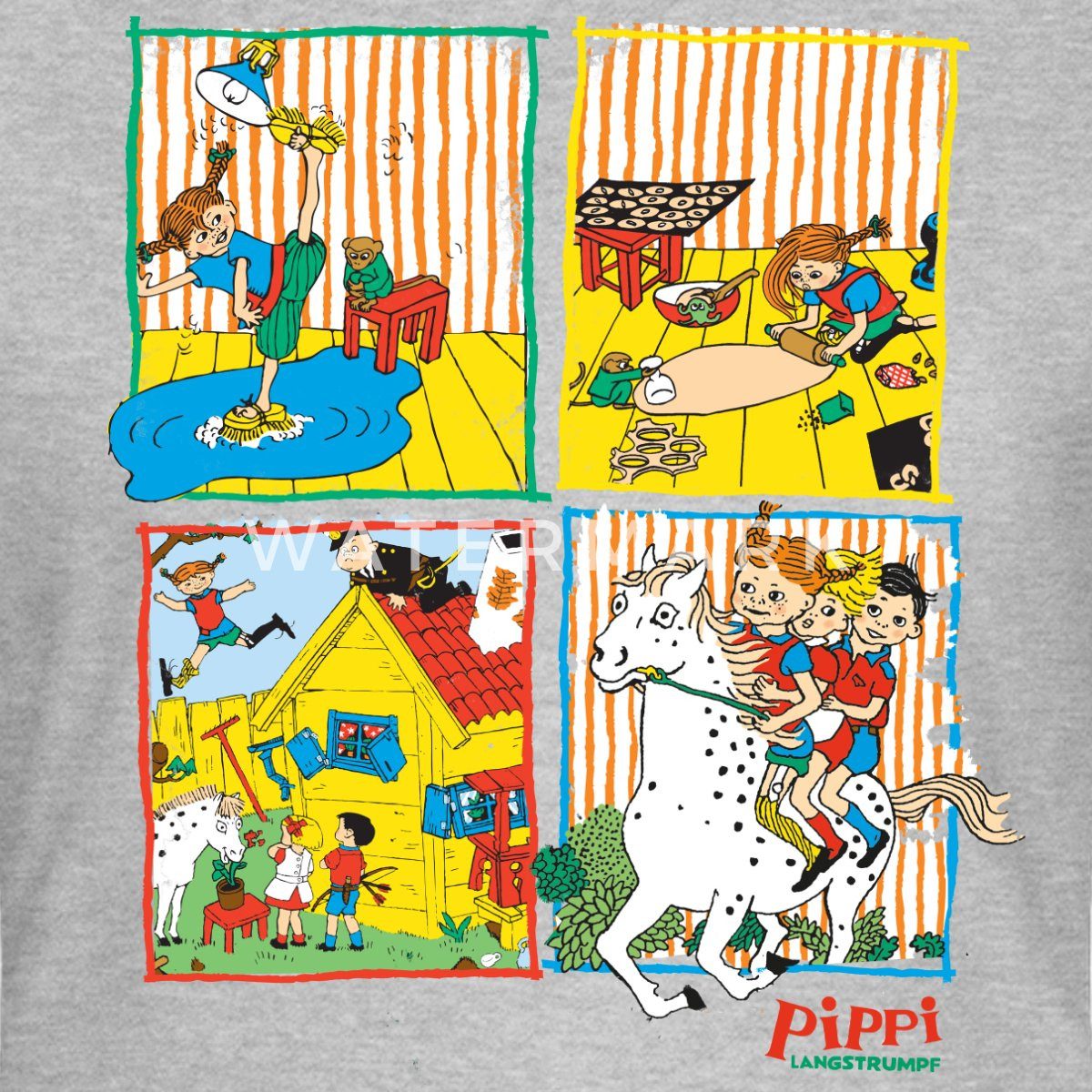 Spreadshirt T-Shirt Pippi Langstrumpf Und Ihre Freunde Kacheln Frauen T-Shirt (1-tlg) Slim Fit, fällt klein aus