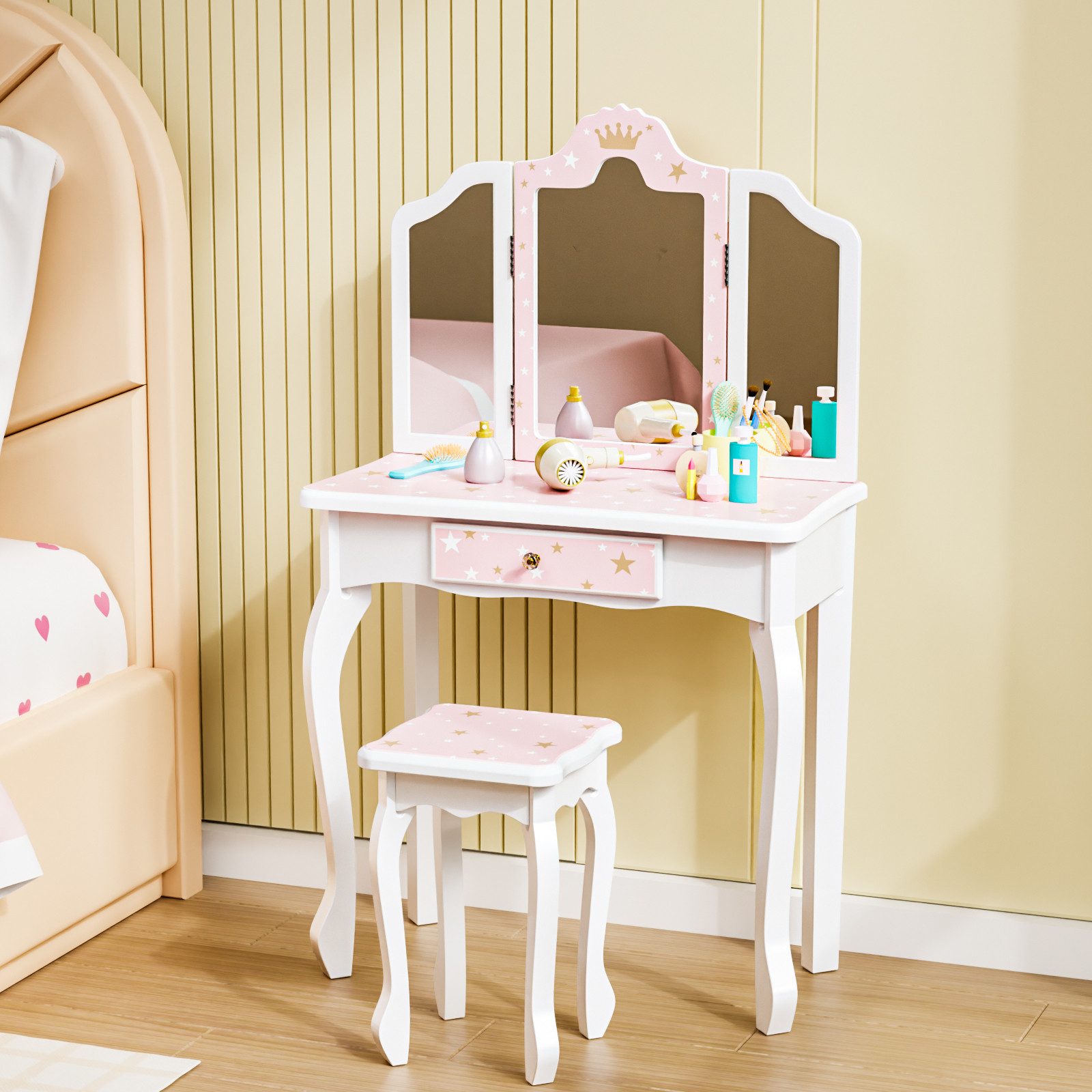 VINGLI Schminktisch mit Hocker und Abnehmbarer Spiegel, für Mädchen ab 3 Ja günstig online kaufen