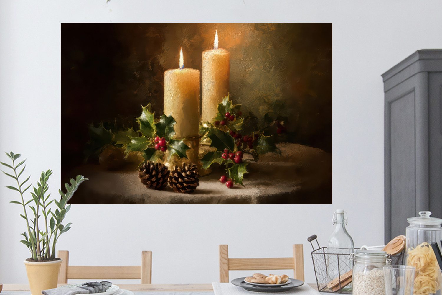 MuchoWow Wandsticker Kerzenlicht - Weihnachten - Mehrfarbig (1 St), Wanddeko, Aufkleber, Wandtattoo, 120x80 cm