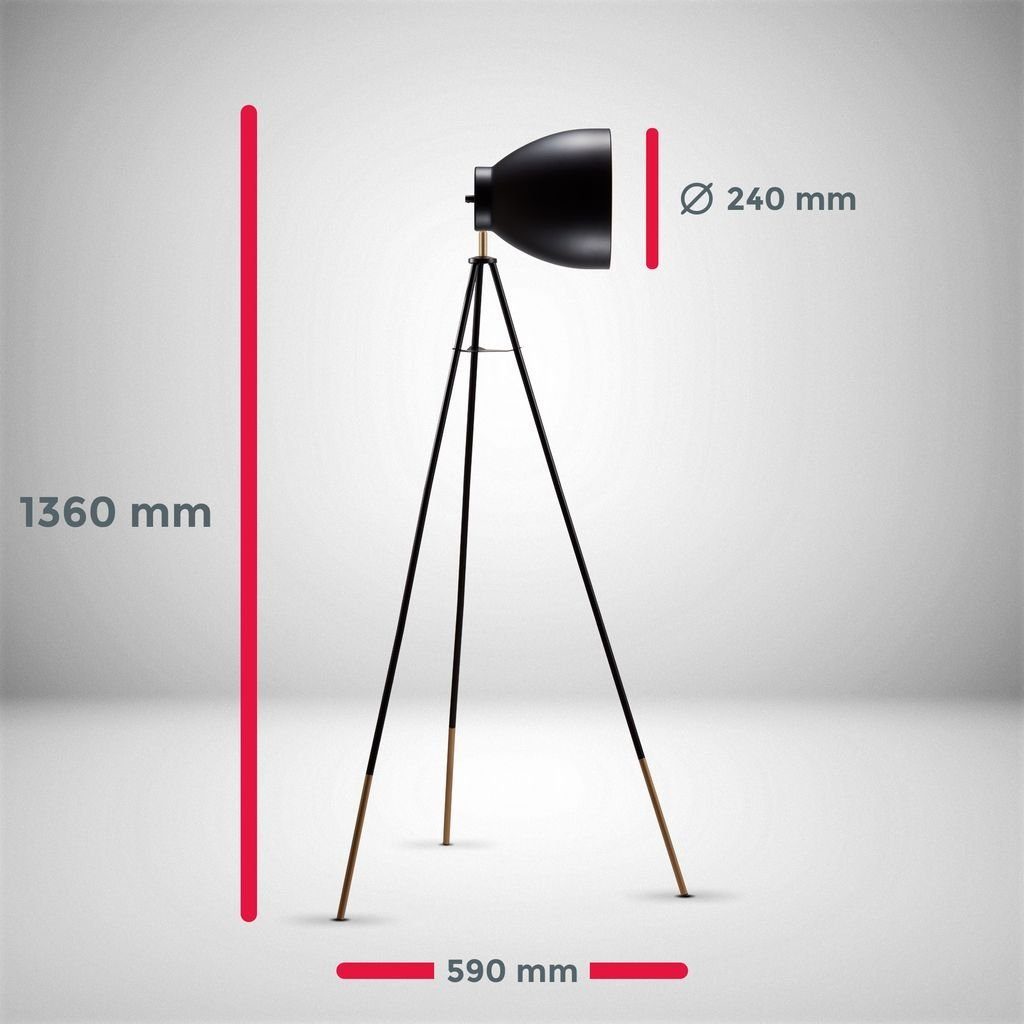 B.K.Licht Stehlampe Stehleuchte Retro E27 IP20 Ø24cm Gold-Schwarz - BKL1233, ohne Leuchtmittel, Warmweiß / Neutralweiß / Kaltweiß - Abhängig vom Leuchtmittel, Gold schwarz Design-Studiolampe Höhe 136 cm drehbar schwenkbar