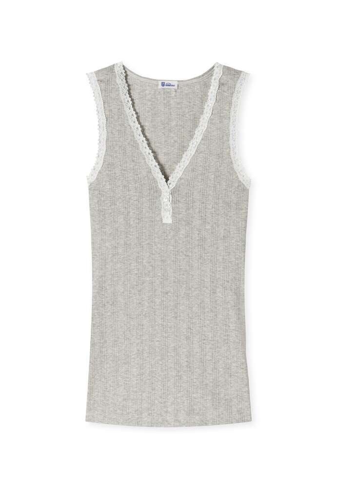 SCHIESSER REVIVAL Unterhemd Agathe Chemisette aus lieblichem Feinripp-Ajourée