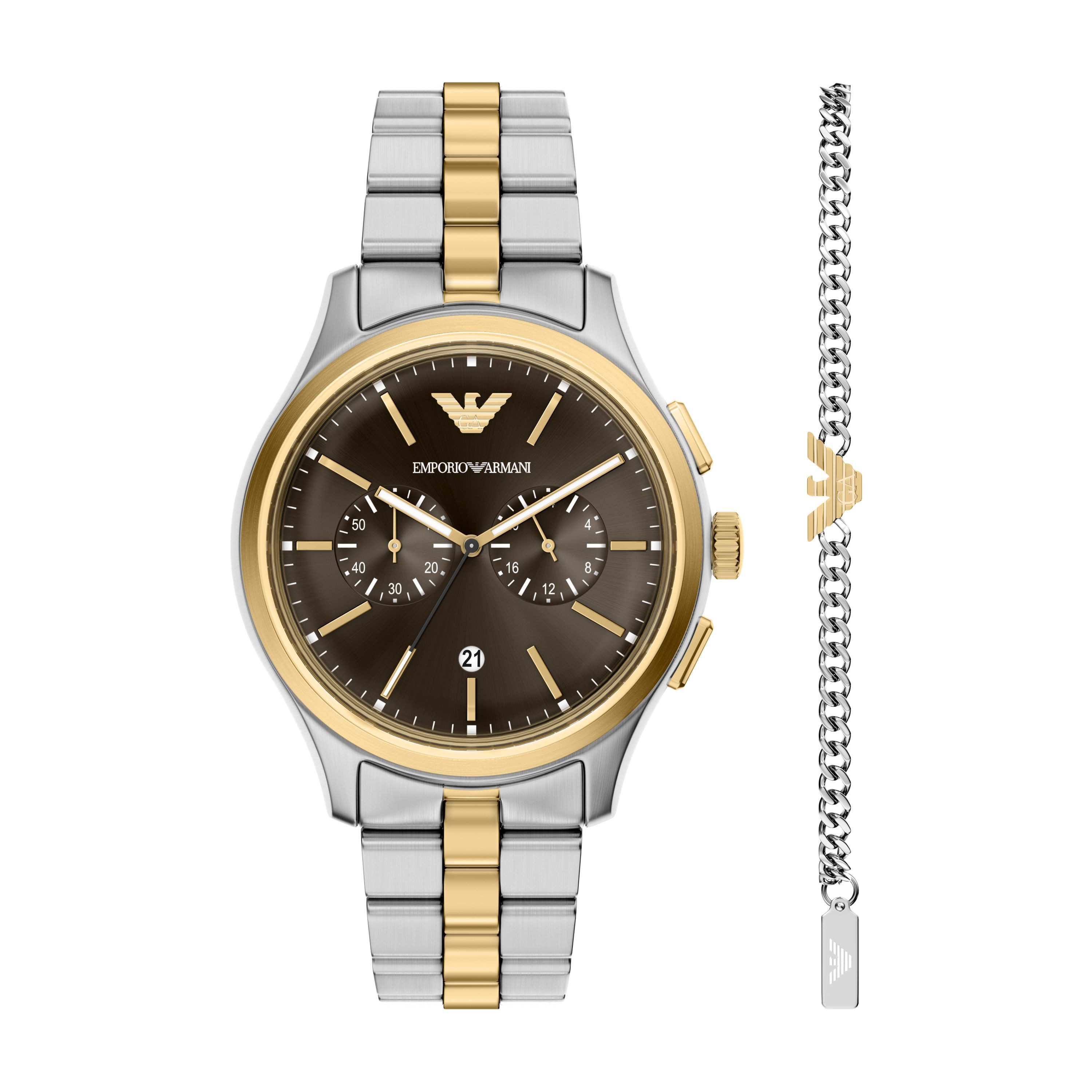 Emporio Armani Chronograph AR80084SET, (Set, 2-tlg., mit Armband), Quarzuhr, Armbanduhr, Herrenuhr, Edelstahlarmband