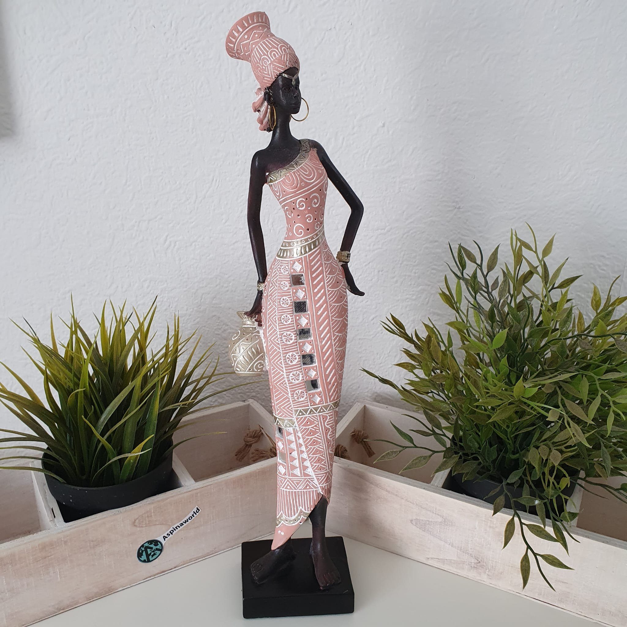 Aspinaworld Dekofigur Afrikanische Dekofigur Frau mit Vase im Arm und Ohrringen 40 cm rosa