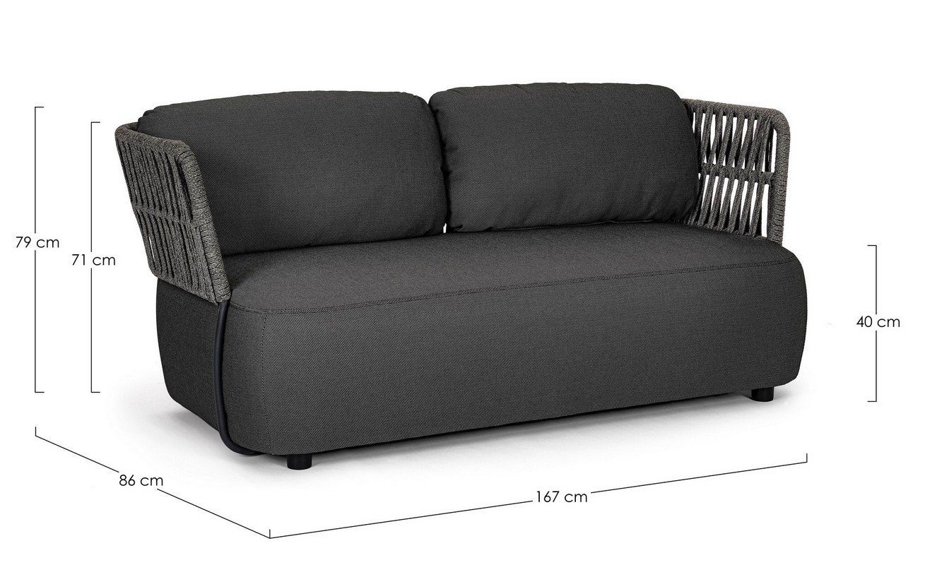 Sofa 167x86x79cm Seilgeflecht Anthrazit Palmer Sofa Natur24 Couch Sofa