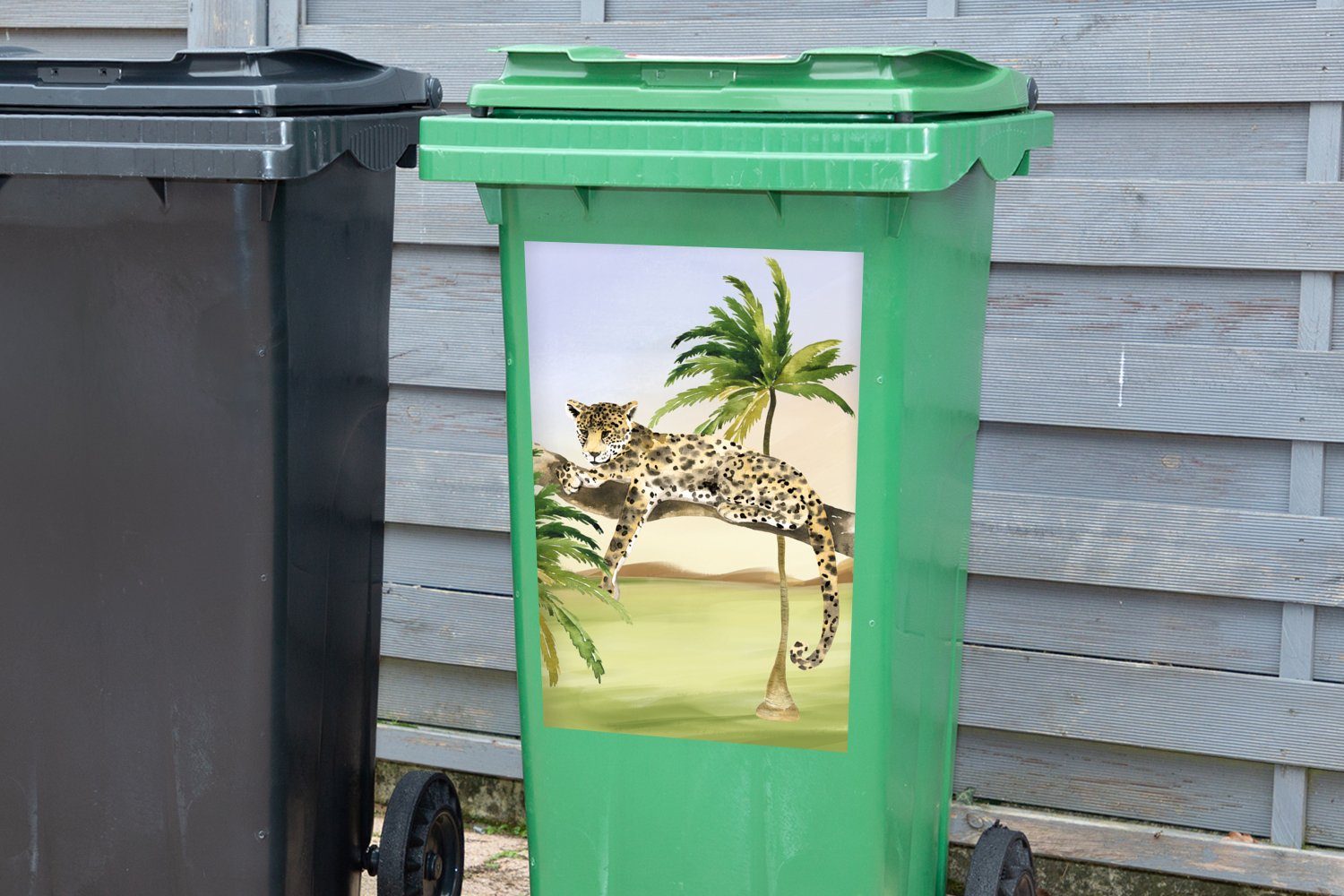 Mülltonne, Mülleimer-aufkleber, St), (1 Safari MuchoWow Wandsticker Abfalbehälter Container, Aquarell Sticker, - - Panther