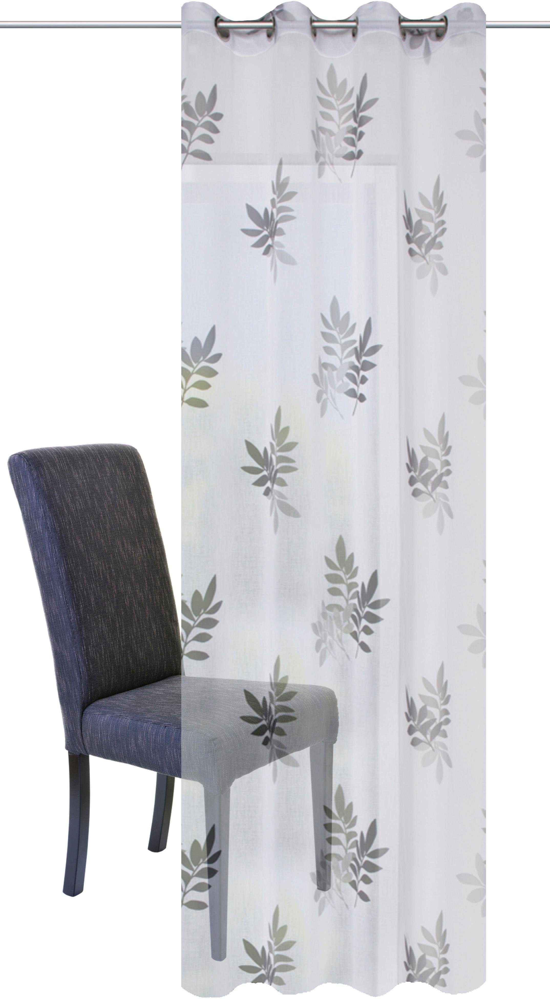 (1 DRUCK HOME Gardine 245x140, BAMBOU, grau transparent, Ösen St), BLÄTTER HxB: WOHNIDEEN, ÖSENSCHAL