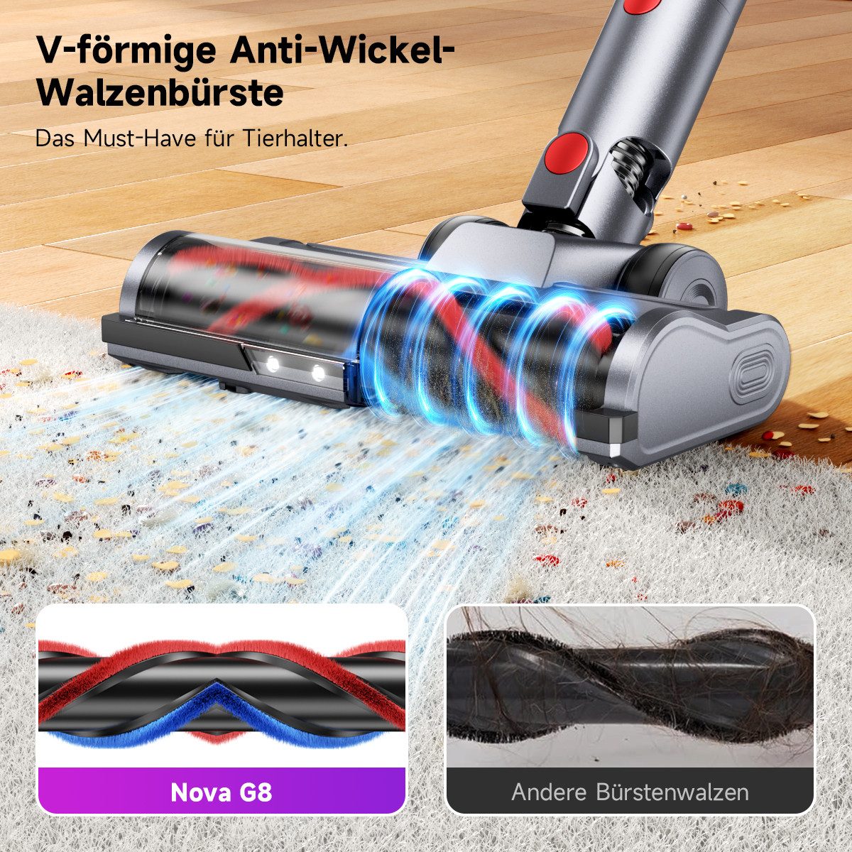 AeroAxis Akku-Hand-und Stielstaubsauger 80000Pa Saugkraft,75Min Laufzeit,Selbststehend, 1,8 L Staubbehälter, 680 W, beutellos, Anti-Tangle Bürste für Tierhaare & Teppich, 3-in-1 Akku Staubsauger