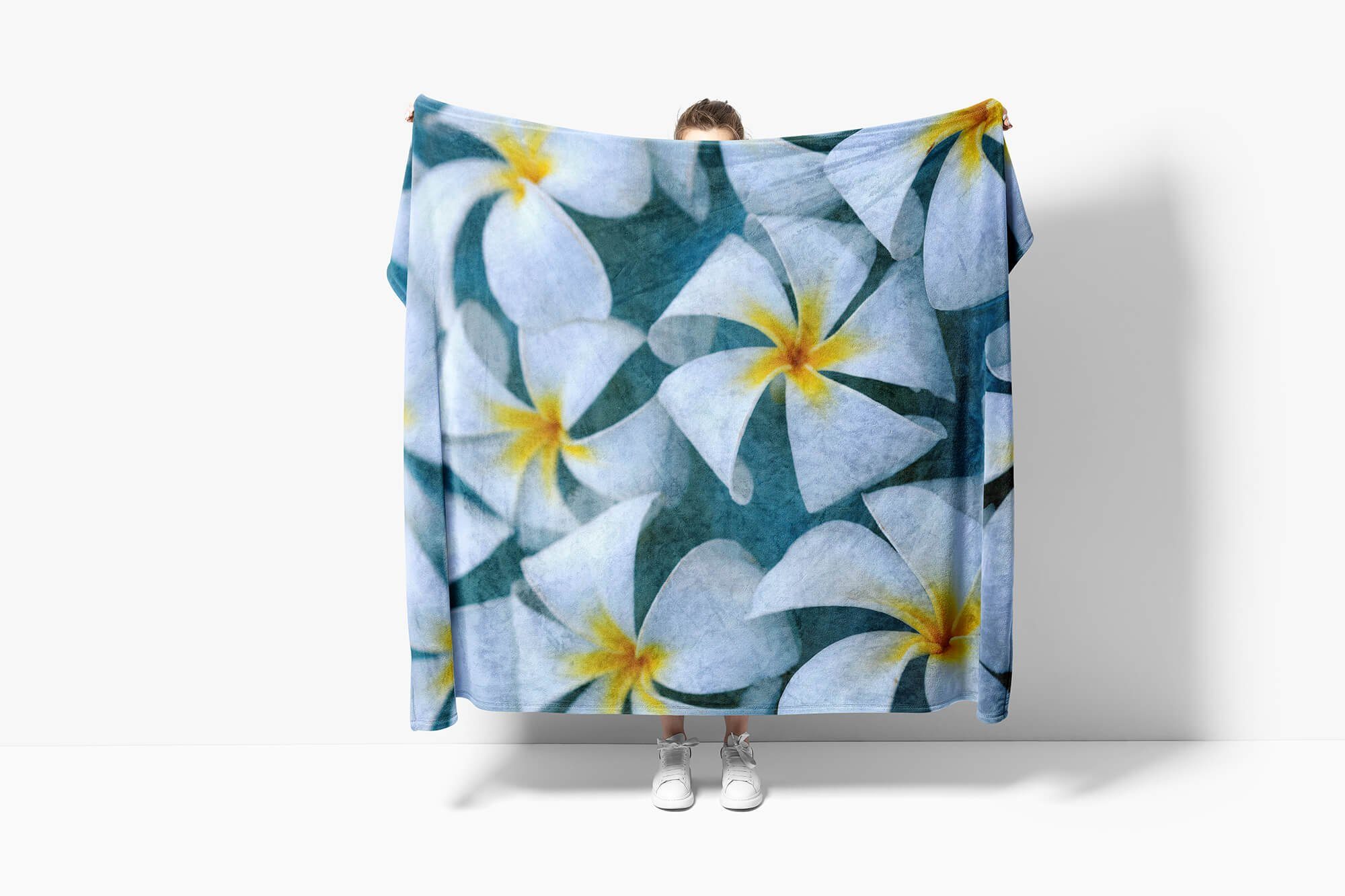 (1-St), Strandhandtuch Handtuch Saunatuch Kuscheldecke Handtücher we, Art mit Baumwolle-Polyester-Mix Fotomotiv Sinus Blumen Handtuch Plumeria