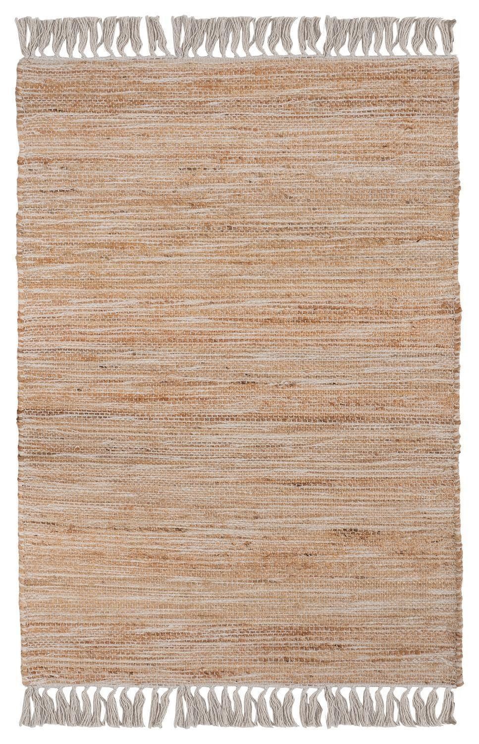 Home4You Teppich Handwebteppich, 70 x 120 cm, Beige, Weiß, Quasten, rechteckig, Handgewebt