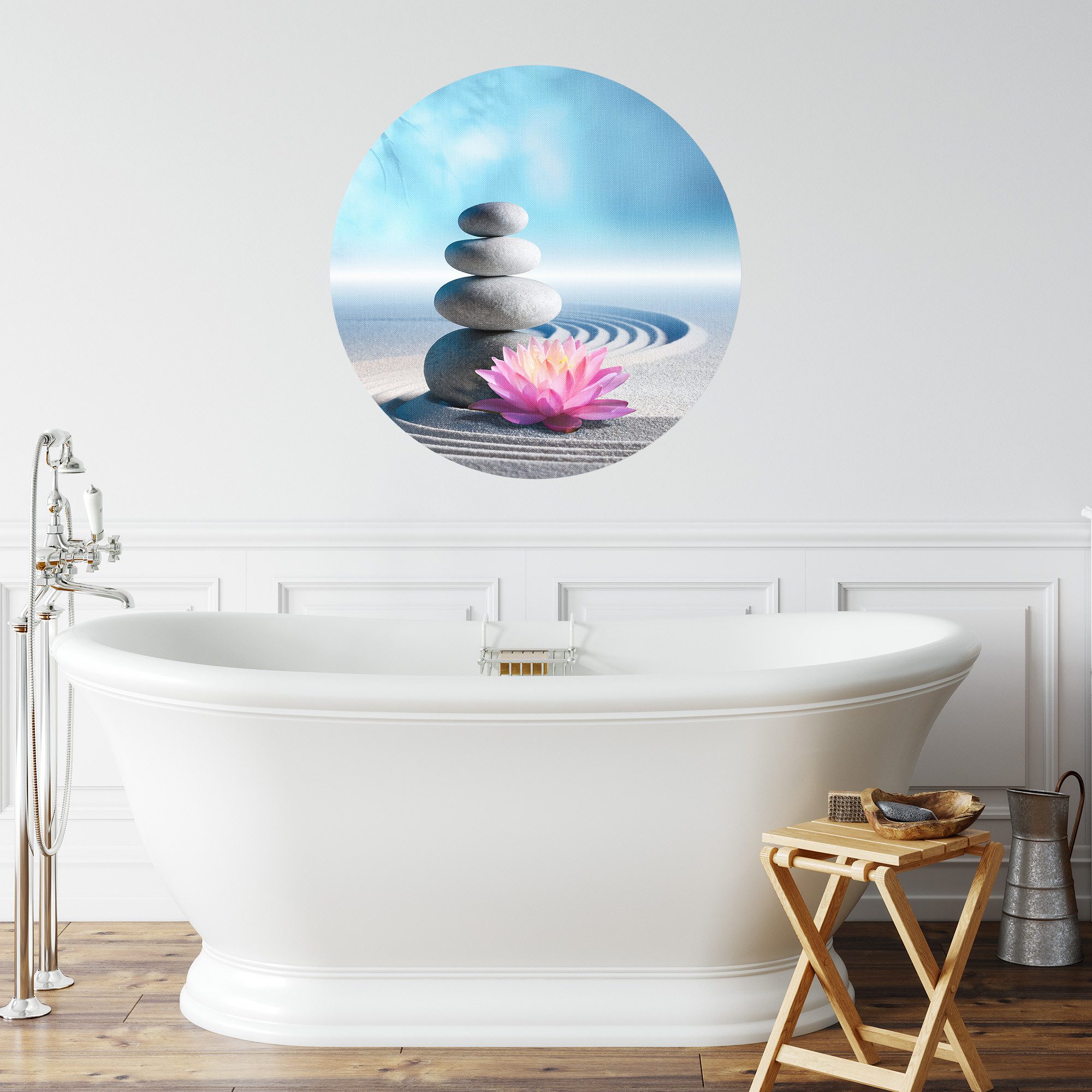 DEQORI Fototapete 'Motiv eines Zen-Gartens', Rund, matte Leinwandstruktur, bedruckt, (1 St), selbstklebend Wandtattoo Motiv Wandtapete Wand Sticker Bild Tapete