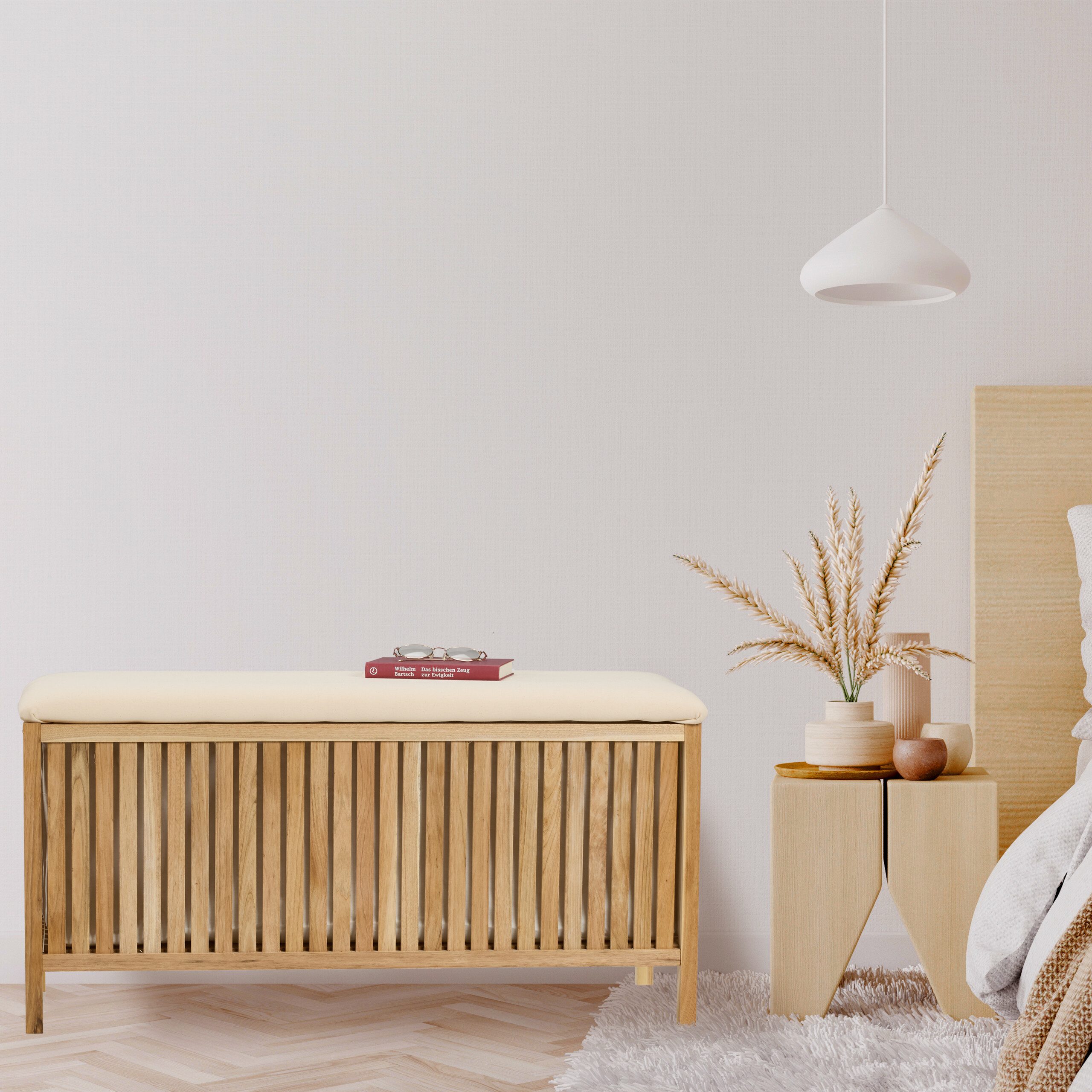 relaxdays Wäschekorb Wäschetruhe aus Walnussholz mit Sitz