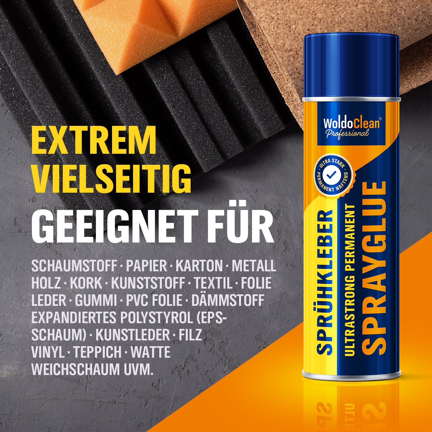 WoldoClean Sprühkleber WoldoClean Sprühkleber Auto Dachhimmel Schaumstoff 500ml, hitzebeständig Klebespray, Textilkleber, schnell trocknend