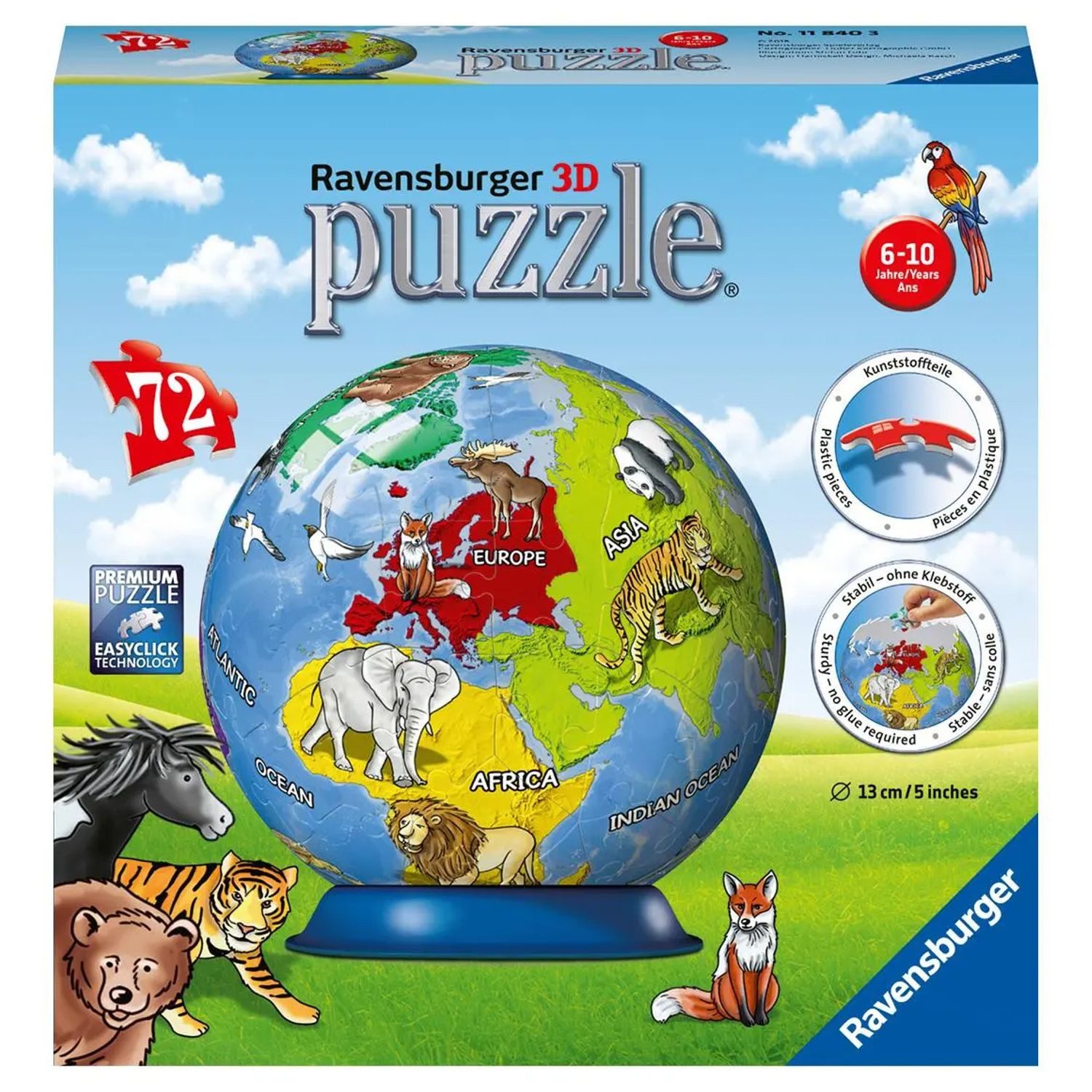 Ravensburger Puzzle Kindererde 3D Puzzle-Ball 72 Teile, 72 Puzzleteile