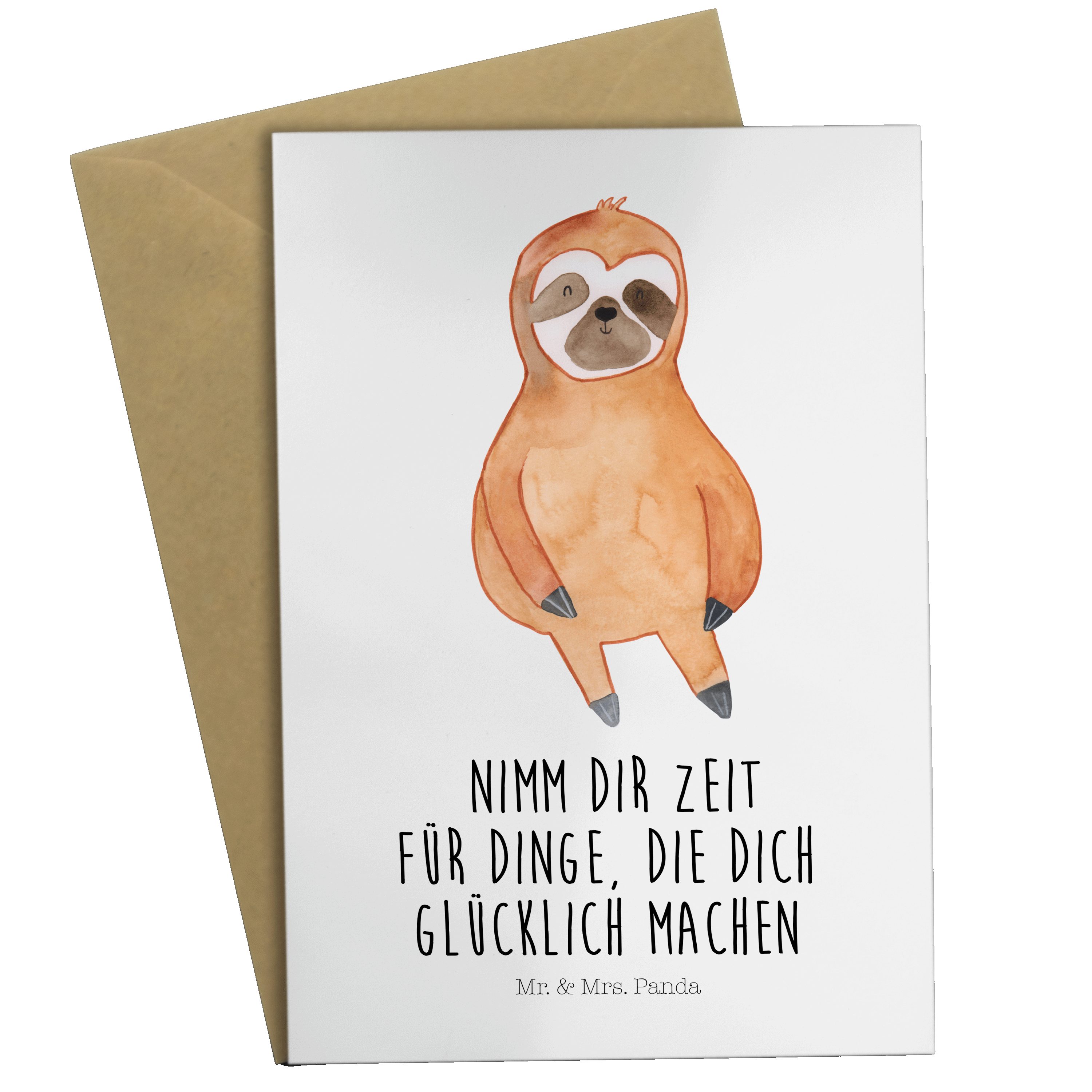 Mr. & Mrs. Panda Grußkarte Faultier Zufrieden - Weiß - Geschenk, Faultier Deko, Hochzeitskarte