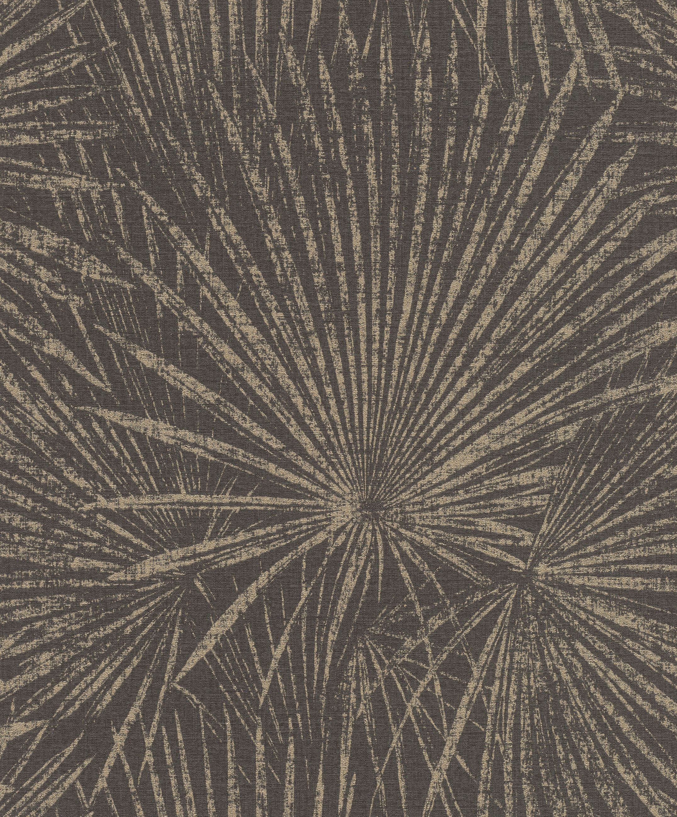Rasch Vliestapete Palmen & Dschungel - Vinyltapete Grau Schwarz Gold, Floral, (1 Rolle, 1 St., 10,05 m x 0,53 m), gute Lichtbeständigkeit, feucht abwischbar, restlos abziehbar