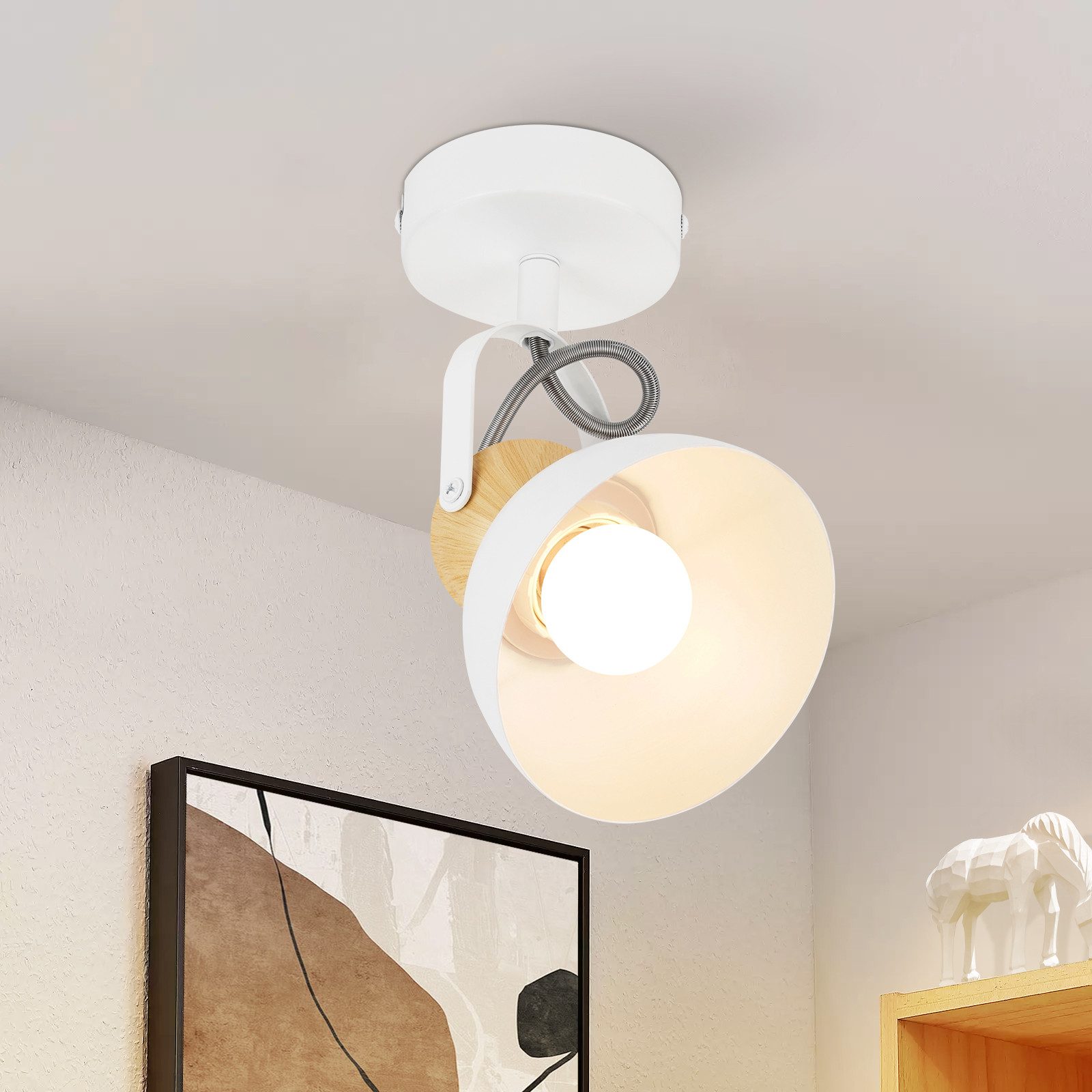 ZMH Deckenstrahler 1 Flammig Retro E27 Flurlampe Industrial Deckenleuchte für Flur Küche, Einfache Installation, ohne Leuchtmittel, Weiß Schwenkbar 350° Wandstrahler Metall Wohnzimmer