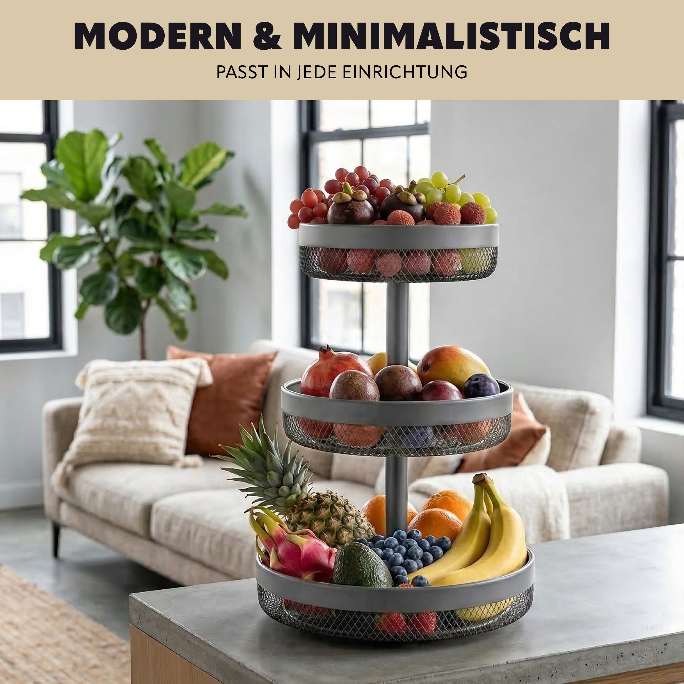 eluno Obstschale rund 3-stöckig, Ø 20 cm, 25 cm und 30 cm, Metall