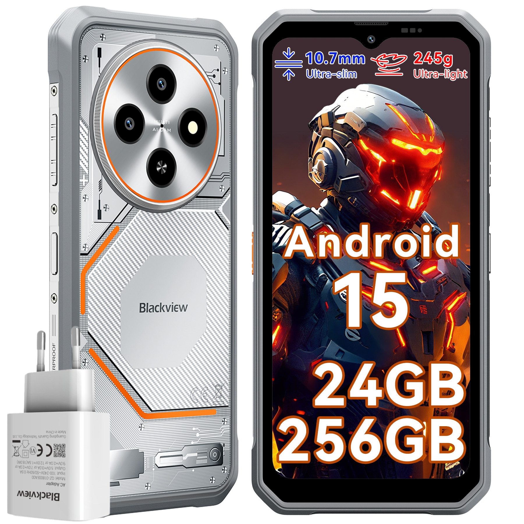 blackview FORT 2 Ultradünnes Robustphone: Nur 10.7mm, AI-Dreifachkamera Smartphone (6.56 Zoll, 256 GB Speicherplatz, DokeOS 5.0, Android 15, 24GB, 16MP, 5W OTG)