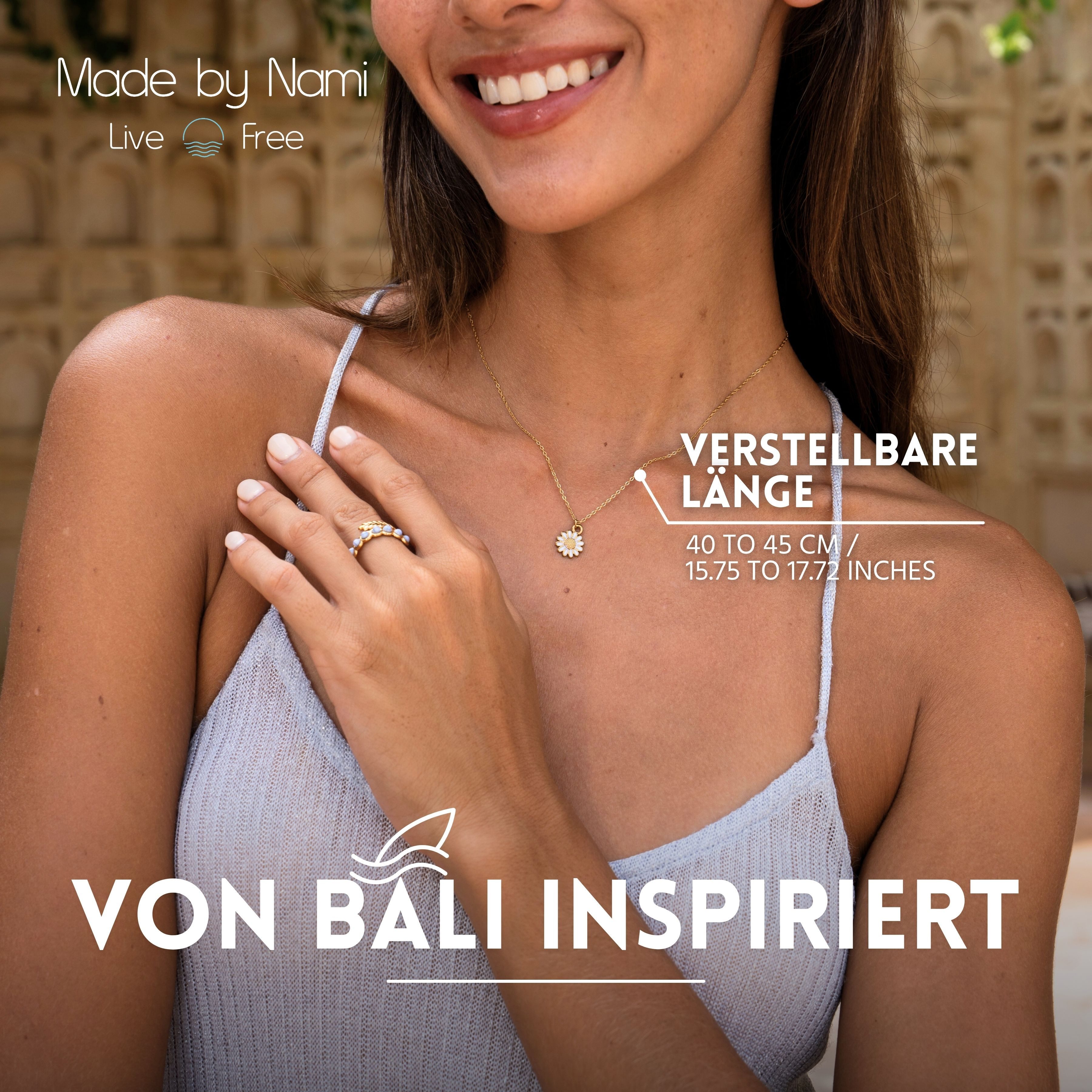 Made by Nami Kette mit Anhänger Gänseblümchen oder Sonnenblumen Anhänger-Kette aus Chirurg. Edelstahl, Freundschaftskette Gold Schmuck Hypoallergen Wasserfester Schmuck