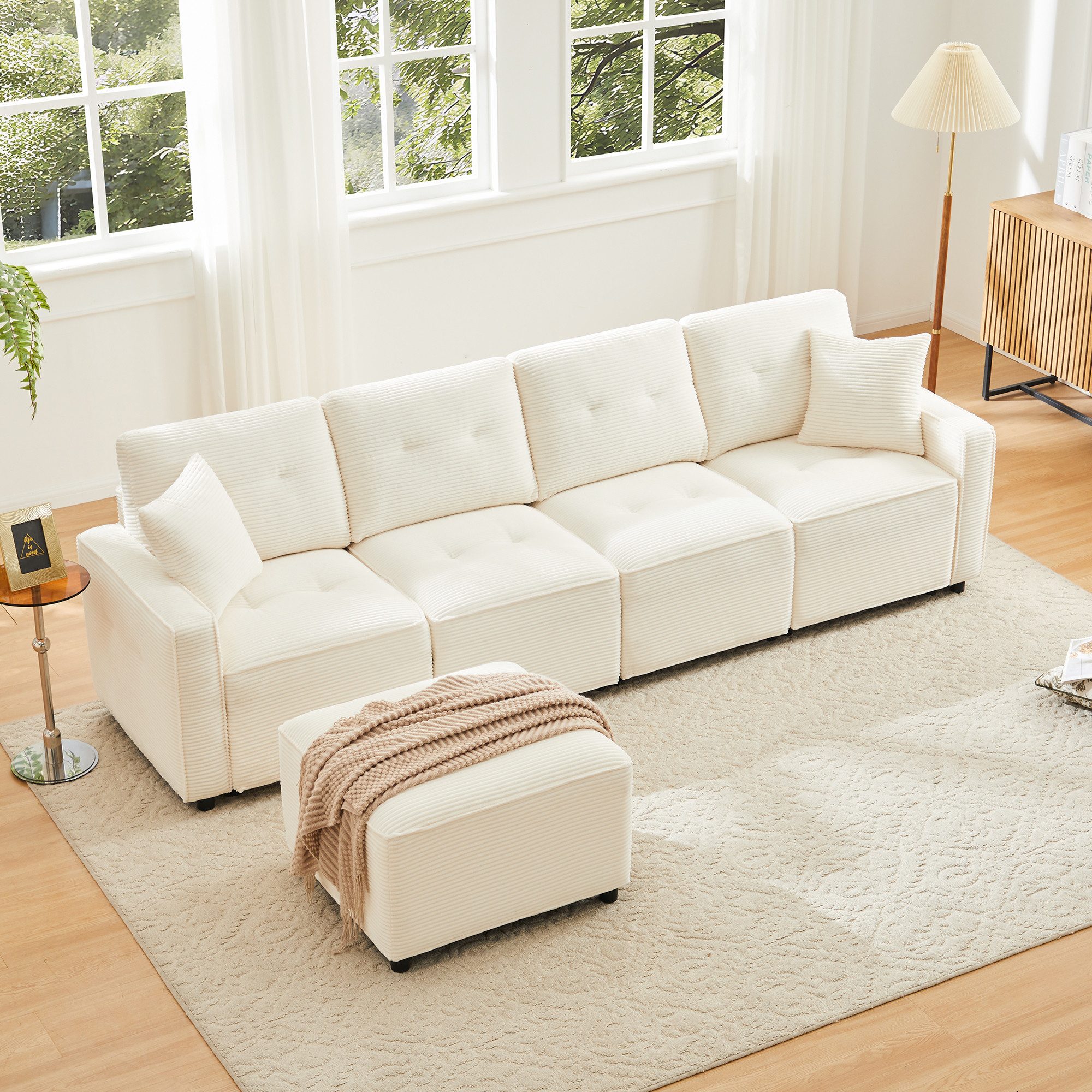 i@home 4-Sitzer, mit Stauraum, inklusive eines frei platzierbaren Hockers.Beige/Grau