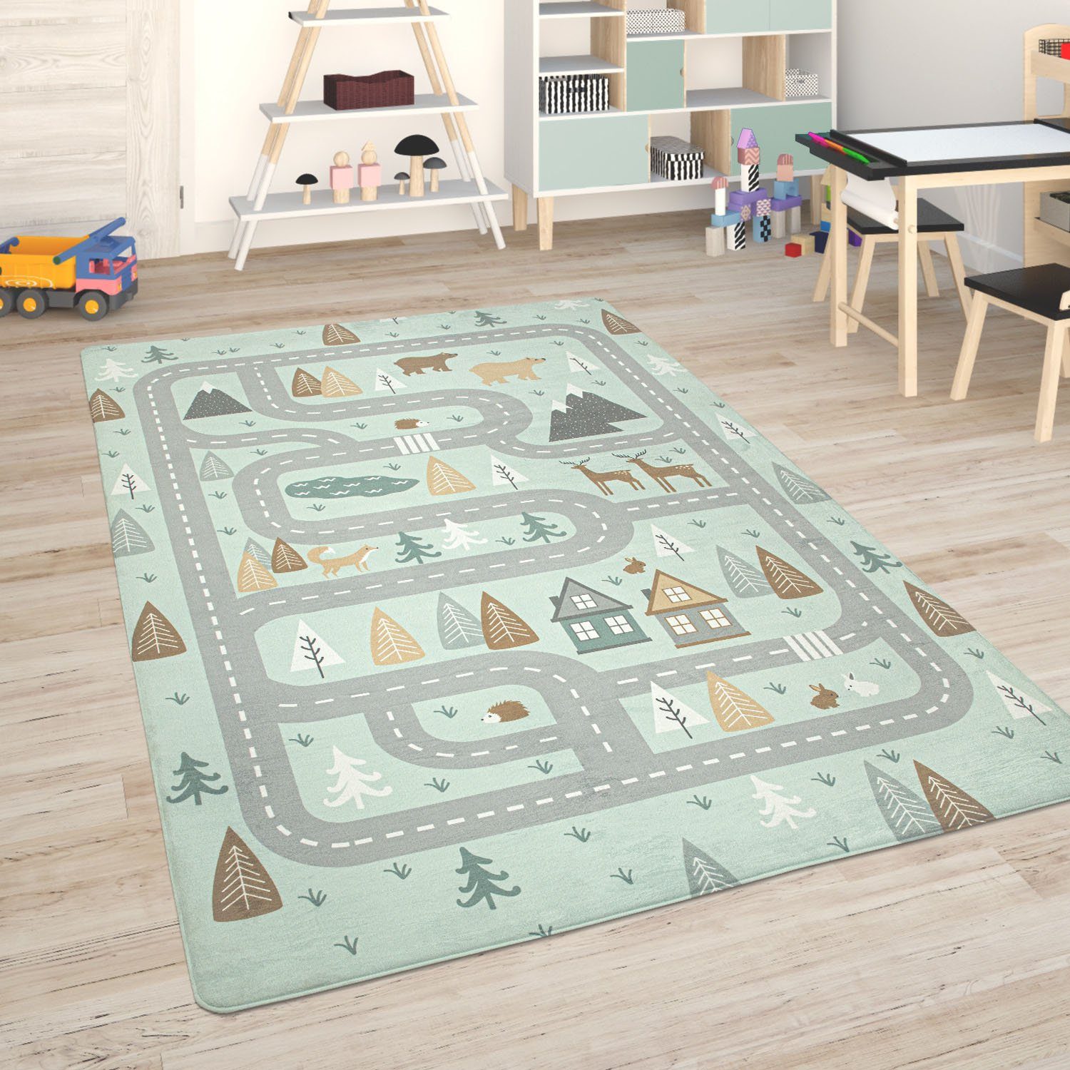 Kinderteppich »Chicos 550«, Paco Home, rechteckig, Höhe 2 mm, Flachgewebe, Straßen-Spiel-Teppich, Kinderzimmer
