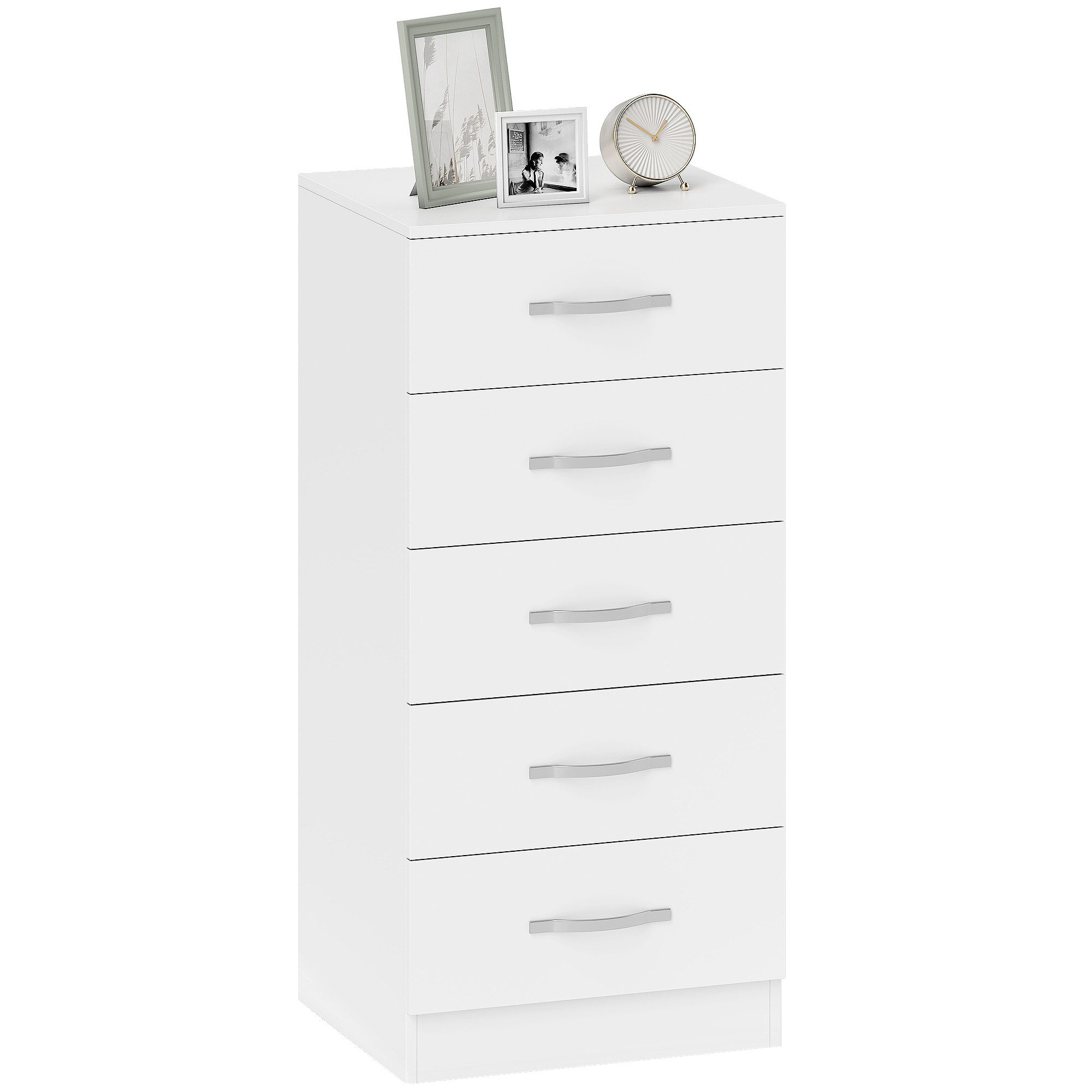 HOMCOM Kommode mit 5 Schubladen, für Kleidung und Utensilien (Schubladenschrank, 1 St., Sideboard), für Wohnzimmer, Schlafzimmer, Weiß