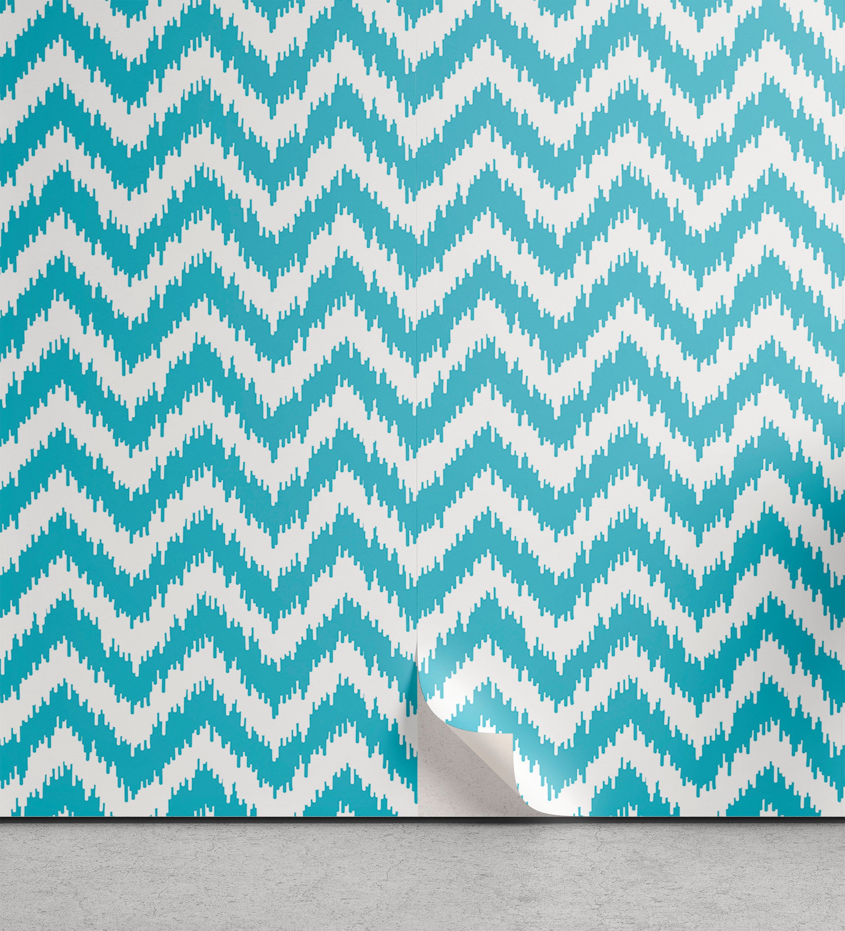 Abakuhaus Vinyltapete selbstklebendes Wohnzimmer Küchenakzent, Aqua Chevron Grungy Entwurf Zigzags