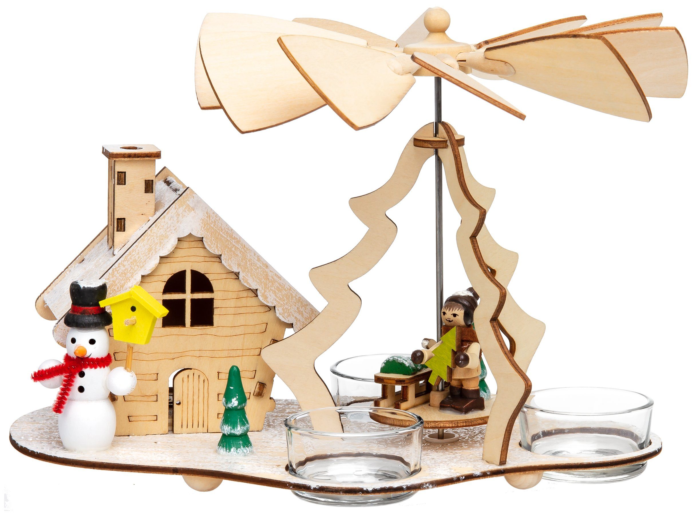 SIKORA Weihnachtspyramide 2-in-1 Räucherhaus Teelichtpyramide Deko Holz Pyramide - P30-3