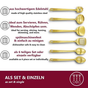 HOOZ Kochbesteck-Set 6-Teiliges Küchenutensilien Set Edelstahl goldfarben (Set, 6-tlg., rostfrei), Suppenkelle, Pfannenwender, Schaum-, Spaghetti-, Servierlöffel