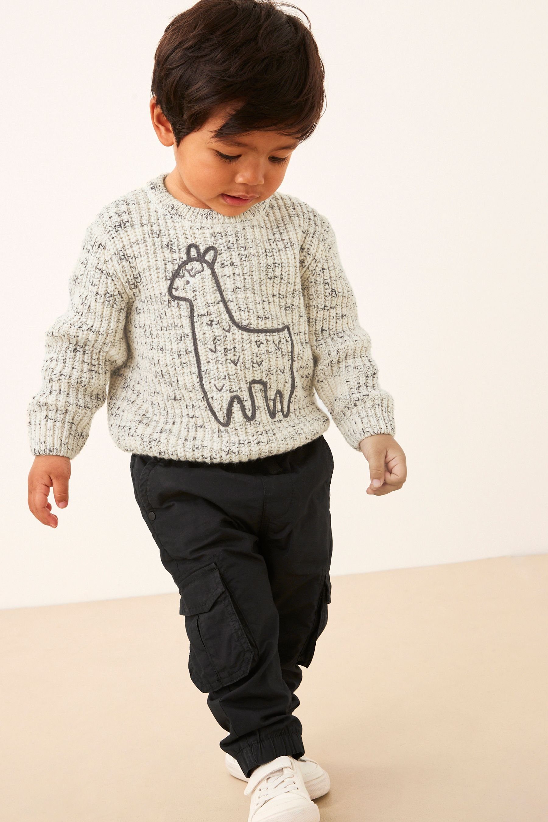 Rundhalspullover Animal-Motiv Rundhalspullover mit Llama Next Grey (1-tlg)