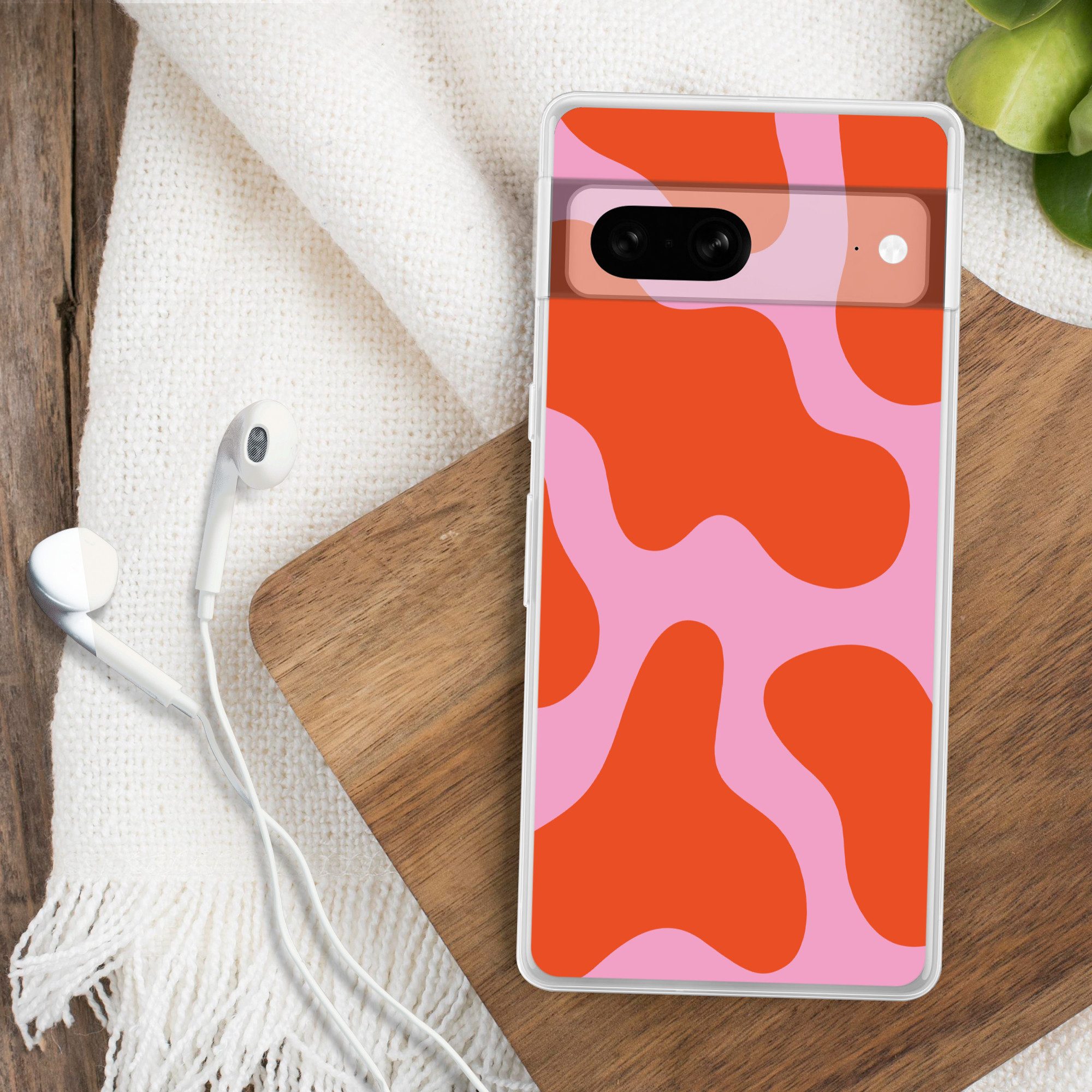 MuchoWow Handyhülle für Google Pixel 7 Flecken - Rot - Rosa - Muster - Minimalistisch, Phone Case, Silikon, Schutzhülle Dünn
