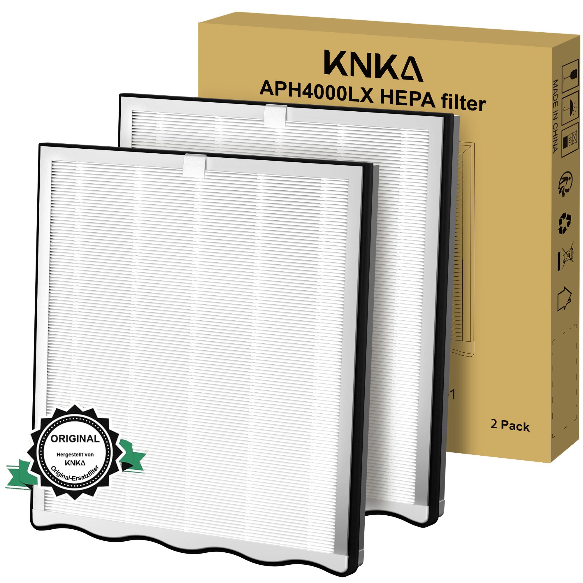 KNKA PRO Luftreiniger APH4000 HEPA Ersatzfilter, für 120 m² Räume, H13 HEPA-Filter Fängt effektiv Haare und Staub