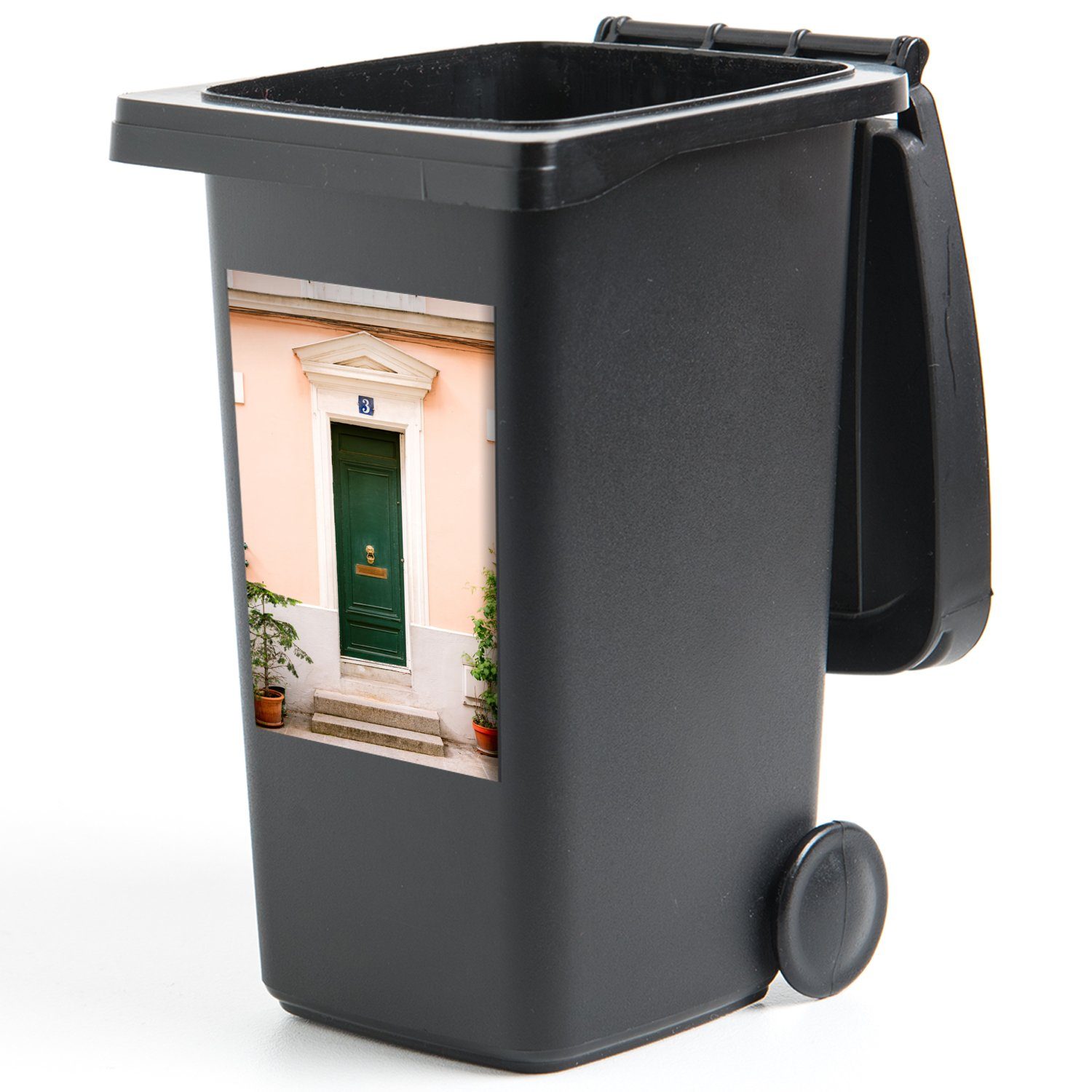 - Abfalbehälter - - MuchoWow Pastell Grün - Mülleimer-aufkleber, Sticker, (1 Wandsticker Paris Mülltonne, Architektur St), Container, Tür