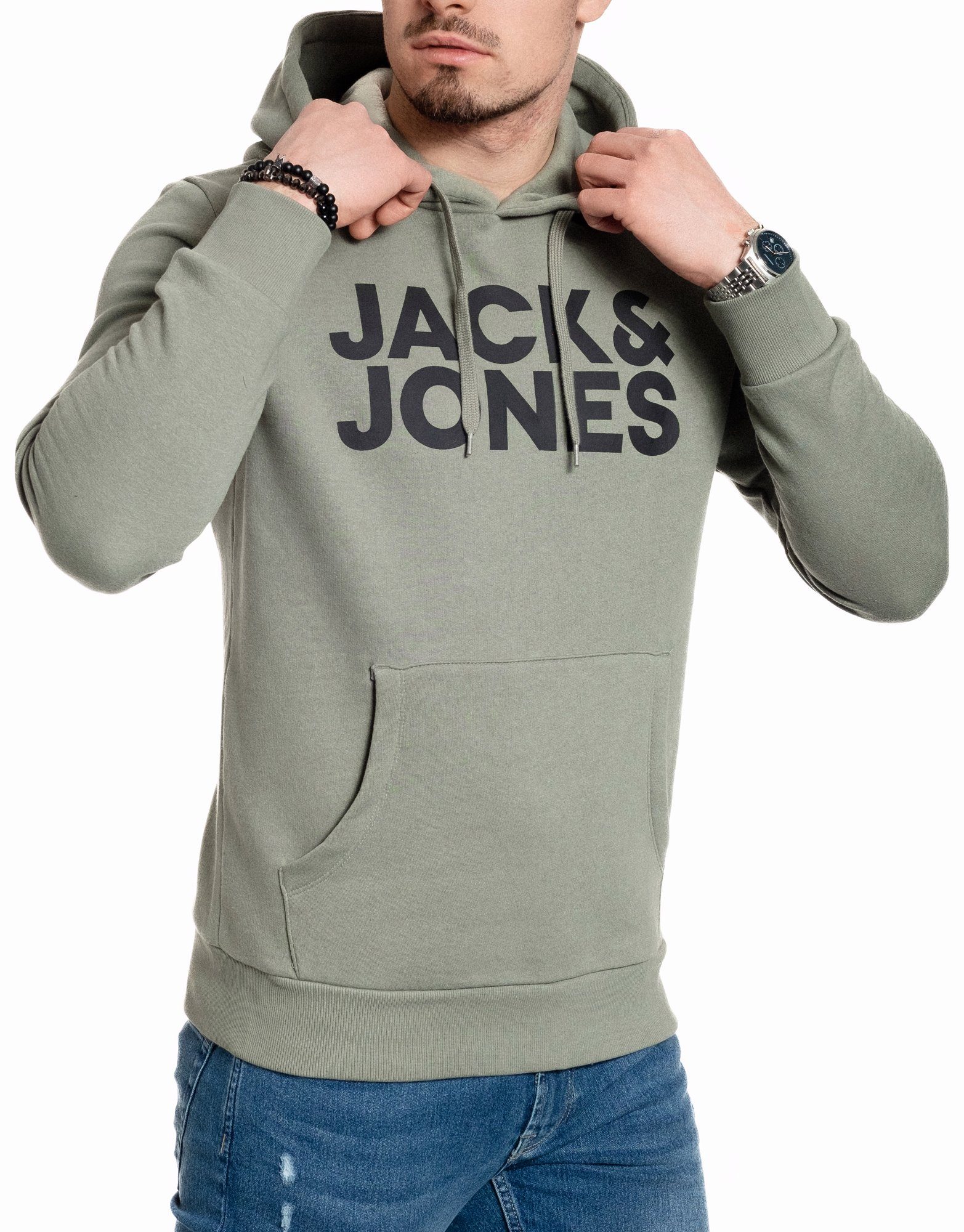 & mit Kängurutasche Kapuzensweatshirt Seaspray-Black Jones Jack