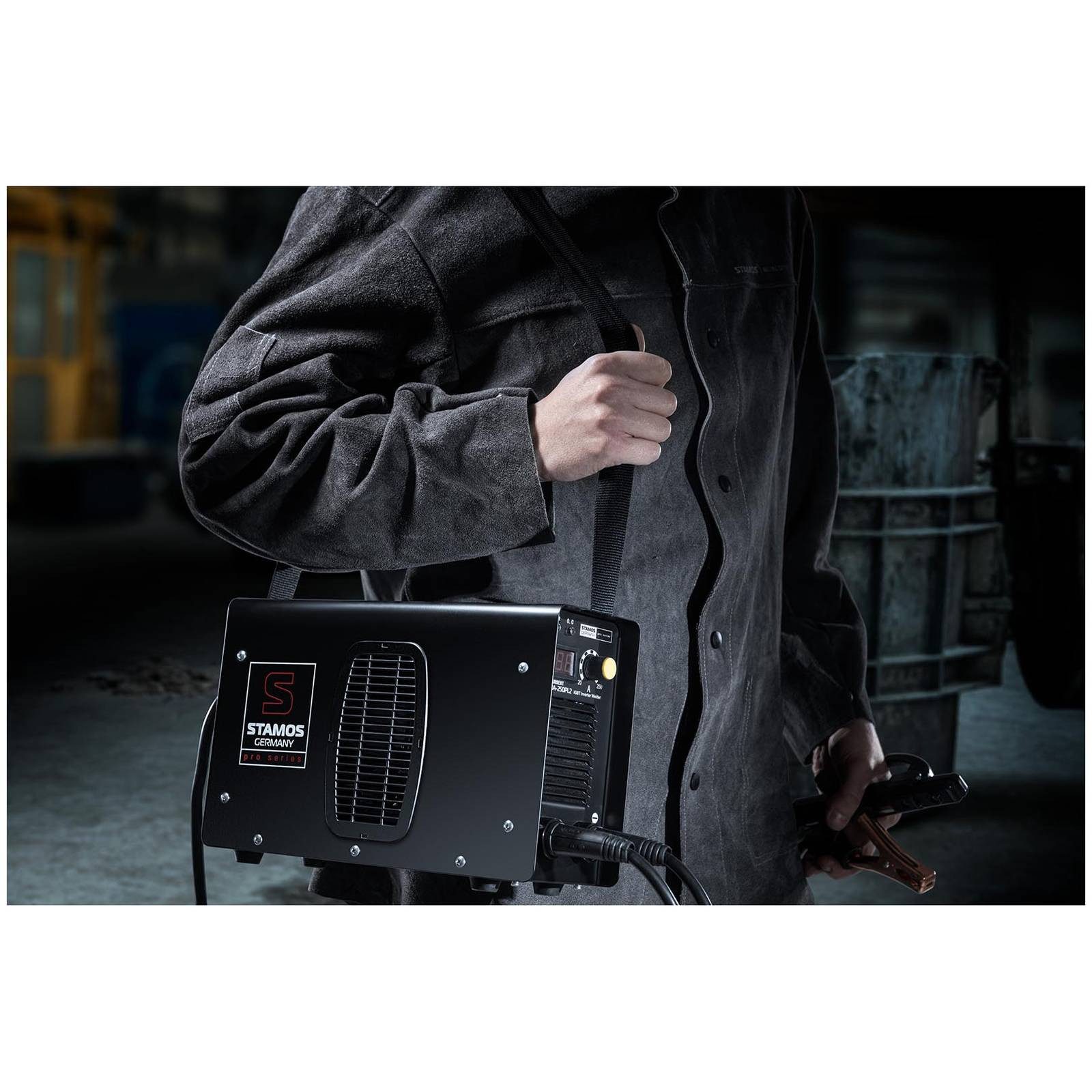 Stamos Welding Group Elektroschweißgerät Elektroden-Schweißgerät 250 A E-Hand-Schweißgerät Hot Start 8 m Kabel