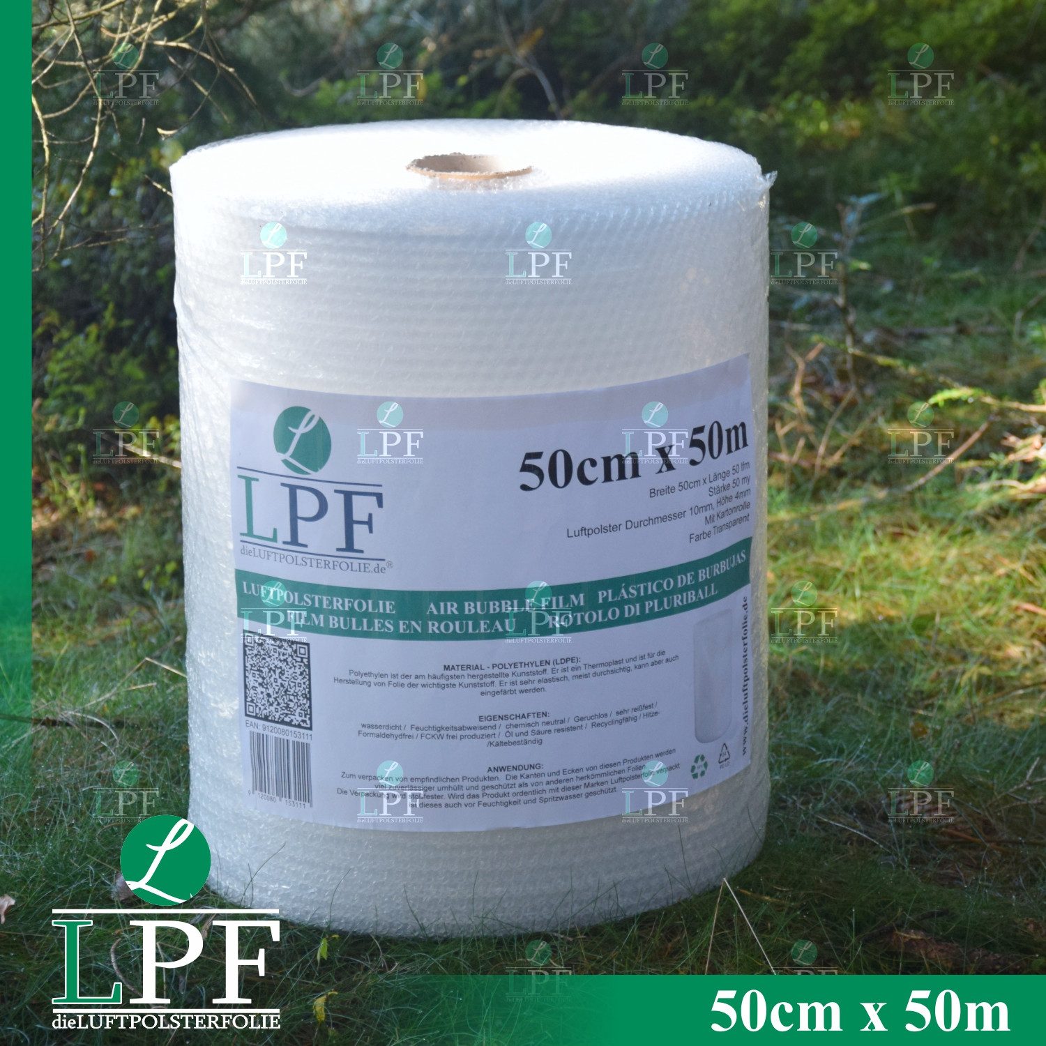 LPF dieLUFTPOLSTERFOLIE Schutzfolie Luftpolsterfolie Breite 50cm x Länge 50m Blasenfolie Noppenfolie