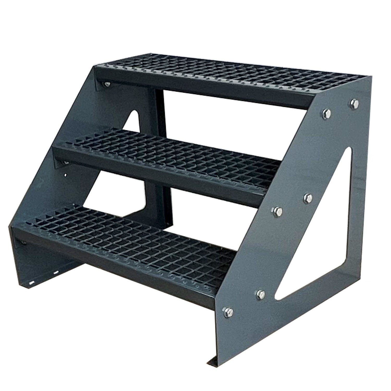 Kaminbau Mierzwa Außentreppe Premium Treppe Komplett Anthrazit Freistehend, für Geschosshöhen bis 57.00 cm, Stufen Gitterroststufen nach DIN 24531, (Höhe 57 cm, Breite wählbar aus 60, 80, 100, 120, 140 cm), Gartentreppe Stahltreppe Wetterfest Rostfrei Feuer-Verzinkt Rutschfest