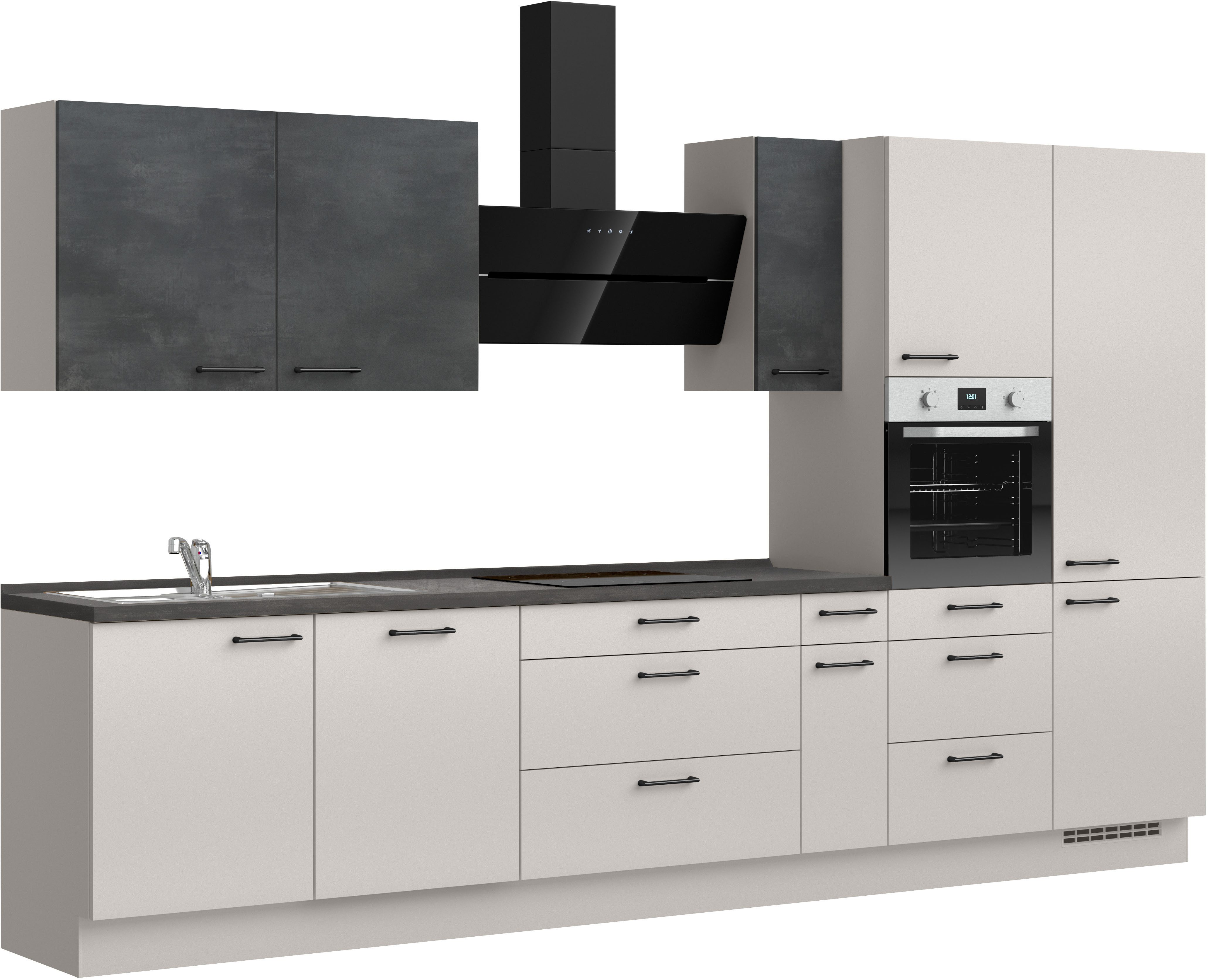 nobilia® Küchenzeile "MIAMI", NEU: individuell anpassbar mit gratis Profi-Beratung, vormontiert, Breite 360 cm, Ausrichtung wählbar, wahlw. mit E-Geräten