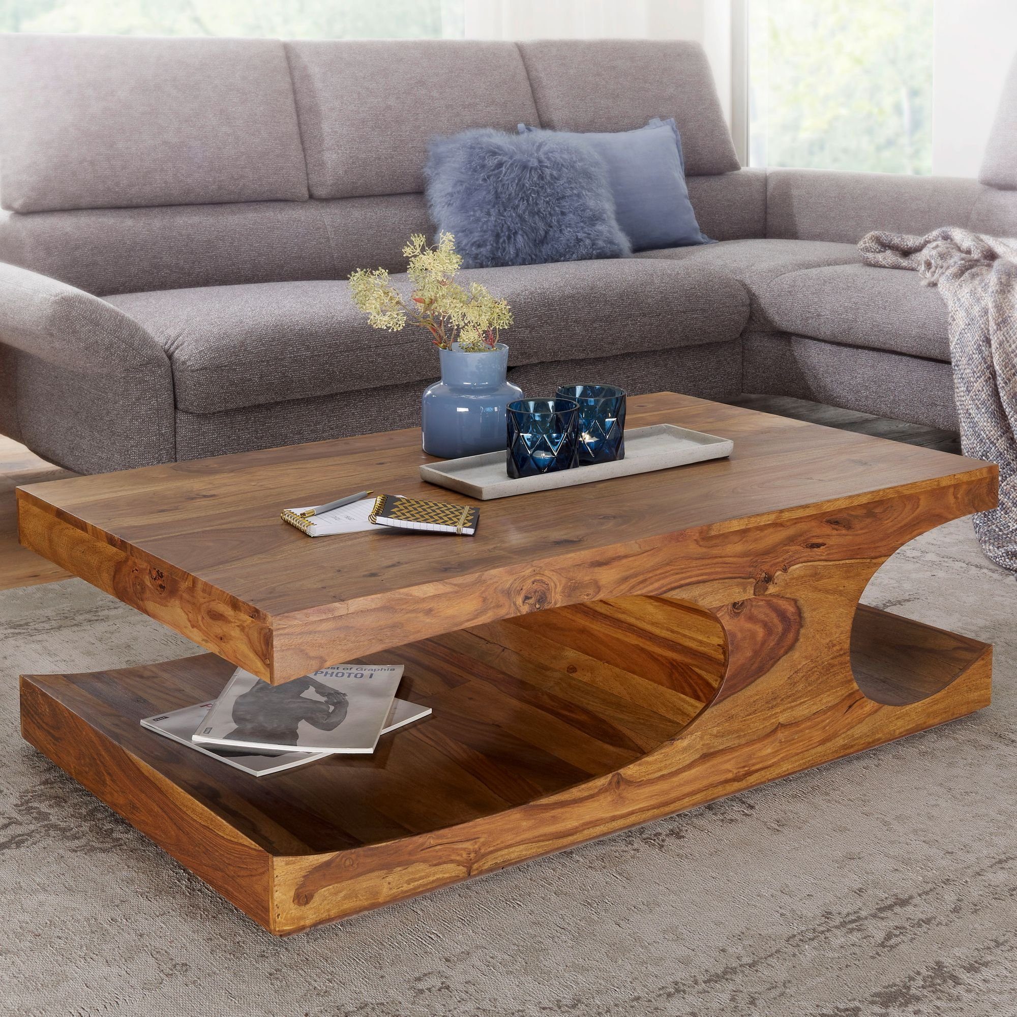 FINEBUY Couchtisch »SuVa2472_1«, Couchtisch Massiv-Holz 120 cm breit  Wohnzimmer-Tisch Design braun Landhaus-Stil Beistelltisch online kaufen |  OTTO