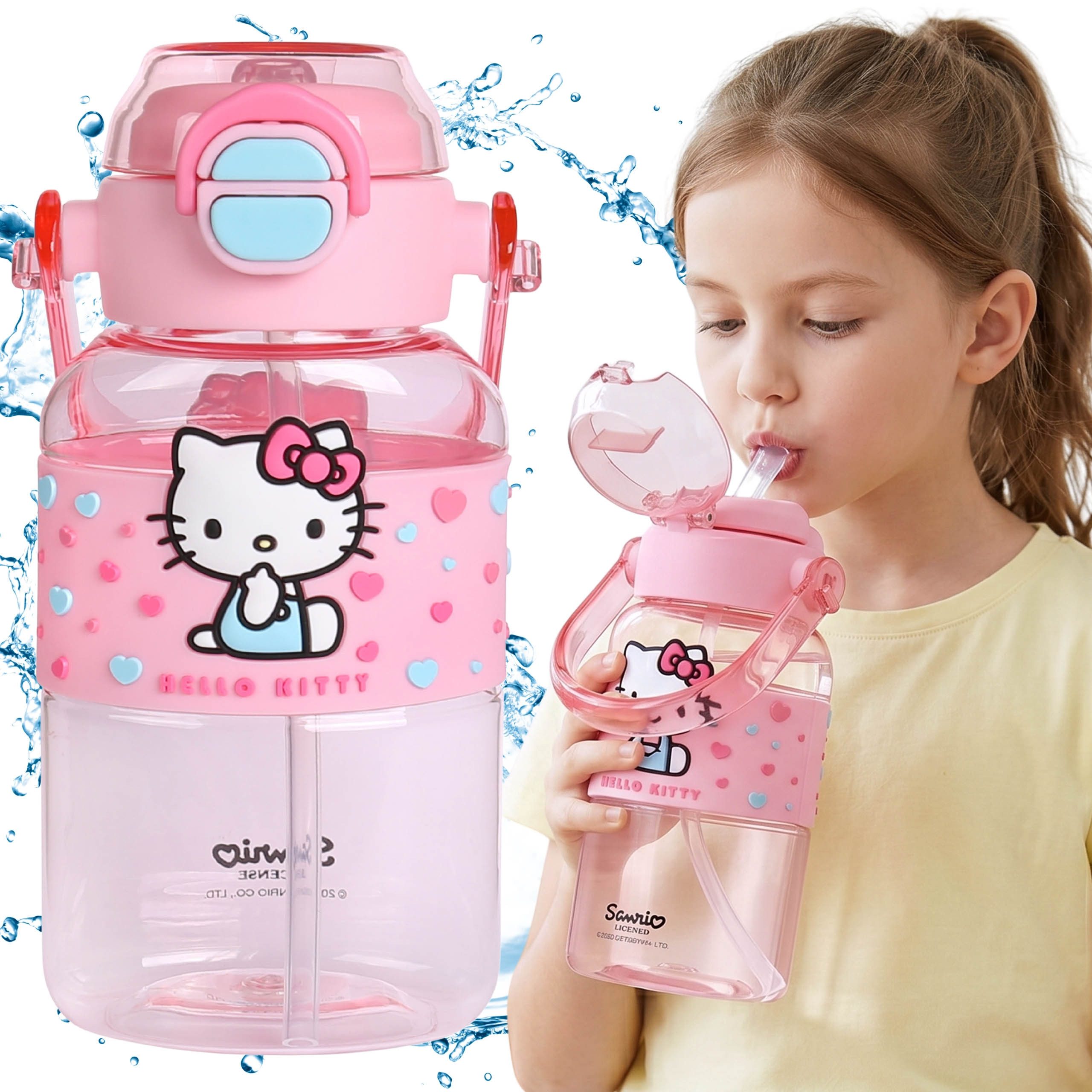 Hello Kitty Trinkflasche Hello Kitty Trinkflasche mit Griff und Trinkhalm, 650 ml