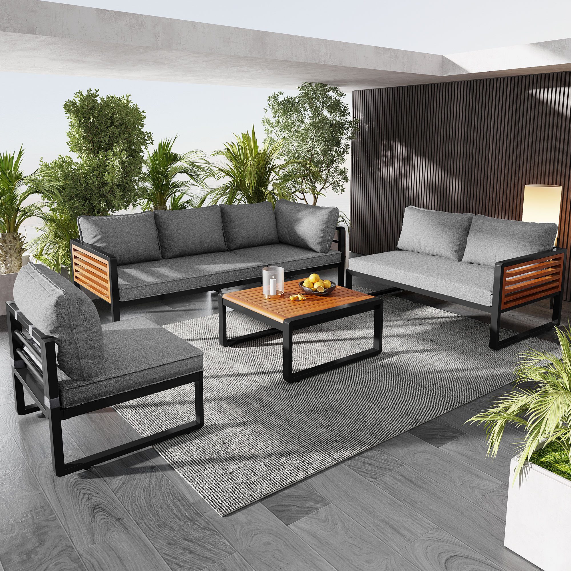 Flieks Gartenlounge-Set, 6-Sitzer Outdoor Gartensofa Gartenmöbel-Set günstig online kaufen