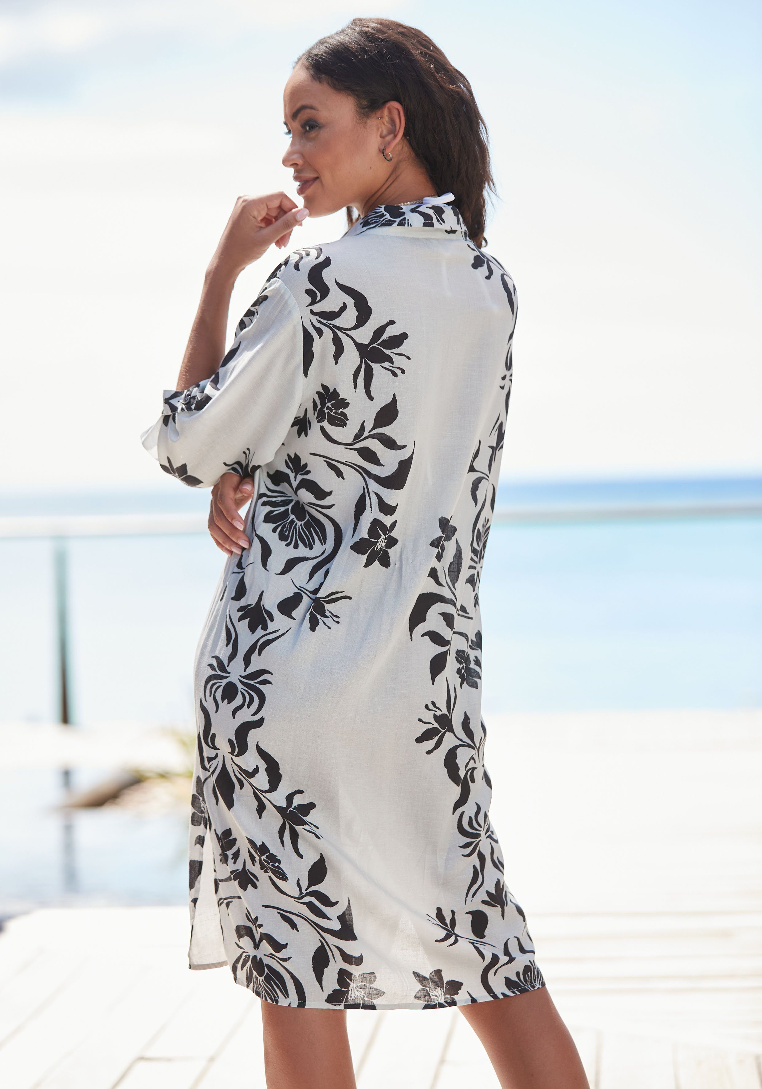LASCANA Longbluse aus weicher Webware mit Leinenanteil, sommerliches Blusenkleid