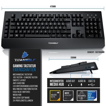 Titanwolf Gaming-Tastatur (mechanisch, "Enforcer" LED Beleuchtung / QWERTZ / Kailh Blue Switches)