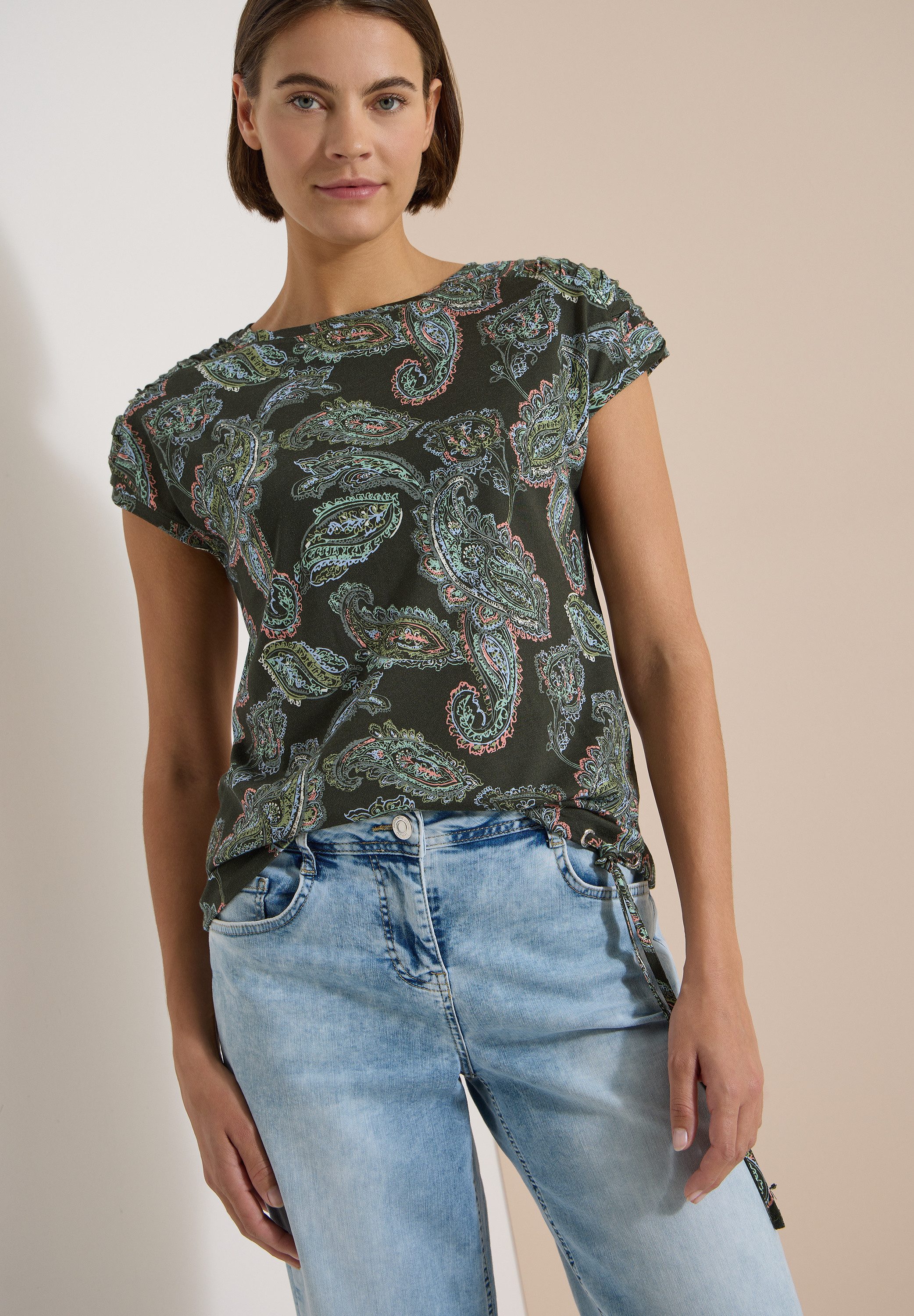CECIL T-Shirt mit gerafften Ärmeln