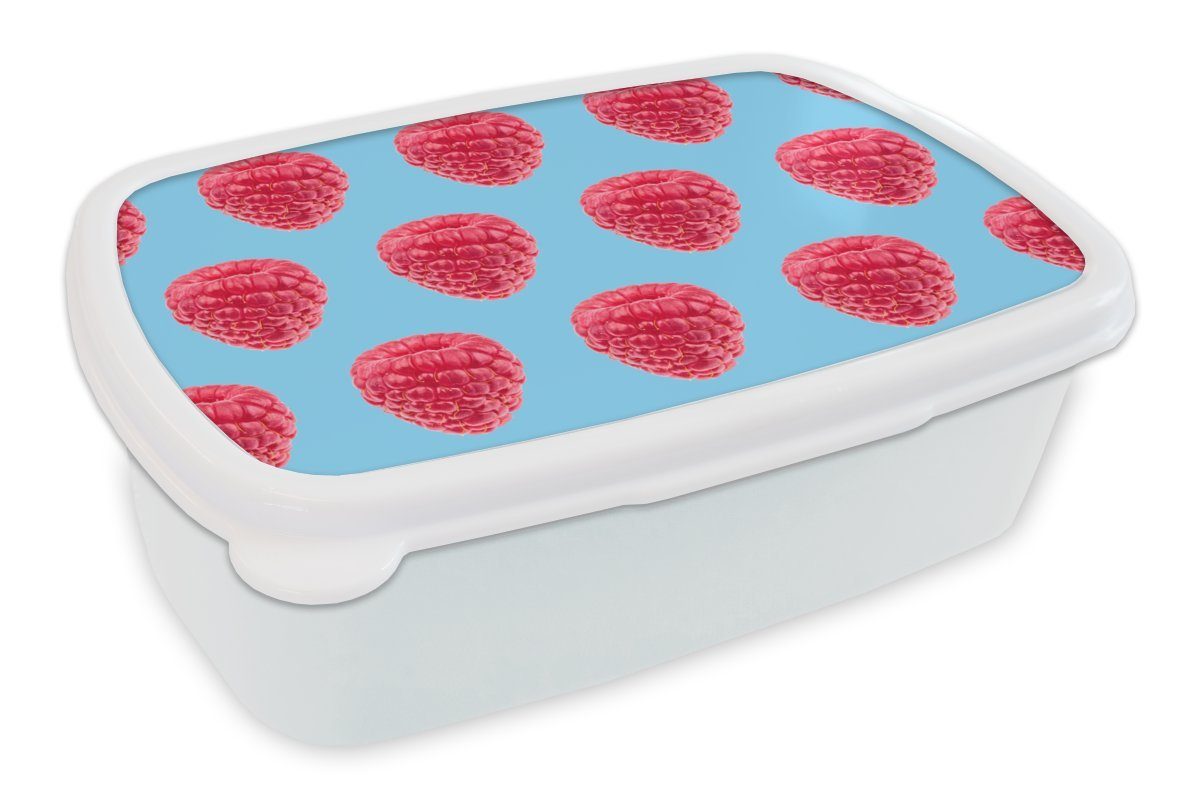 MuchoWow Lunchbox Himbeere - Muster - Rosa, Kunststoff, (2-tlg), Brotbox für Kinder und Erwachsene, Brotdose, für Jungs und Mädchen weiß