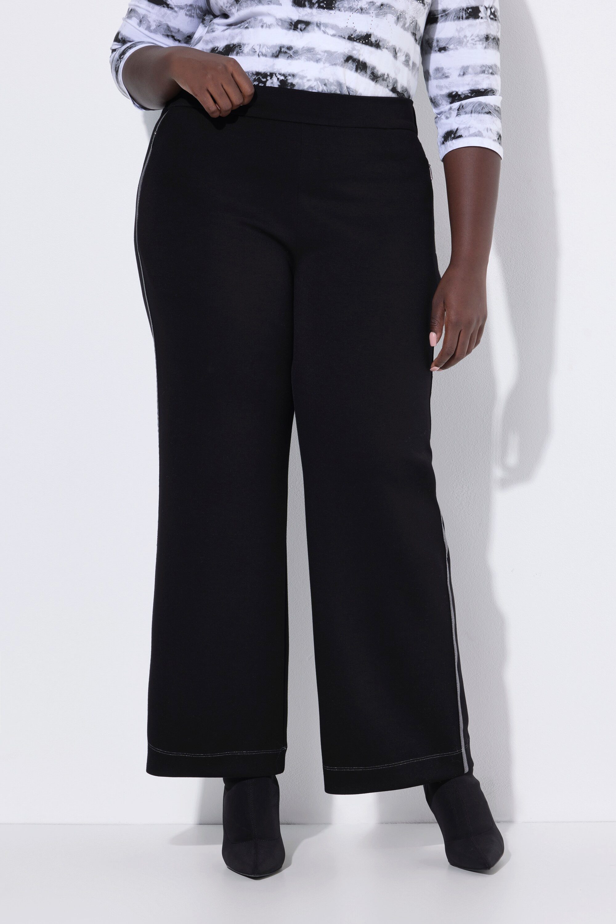 Ulla Popken Jogginghose Jogginghose Rose weites Bein Glitzerstreifen