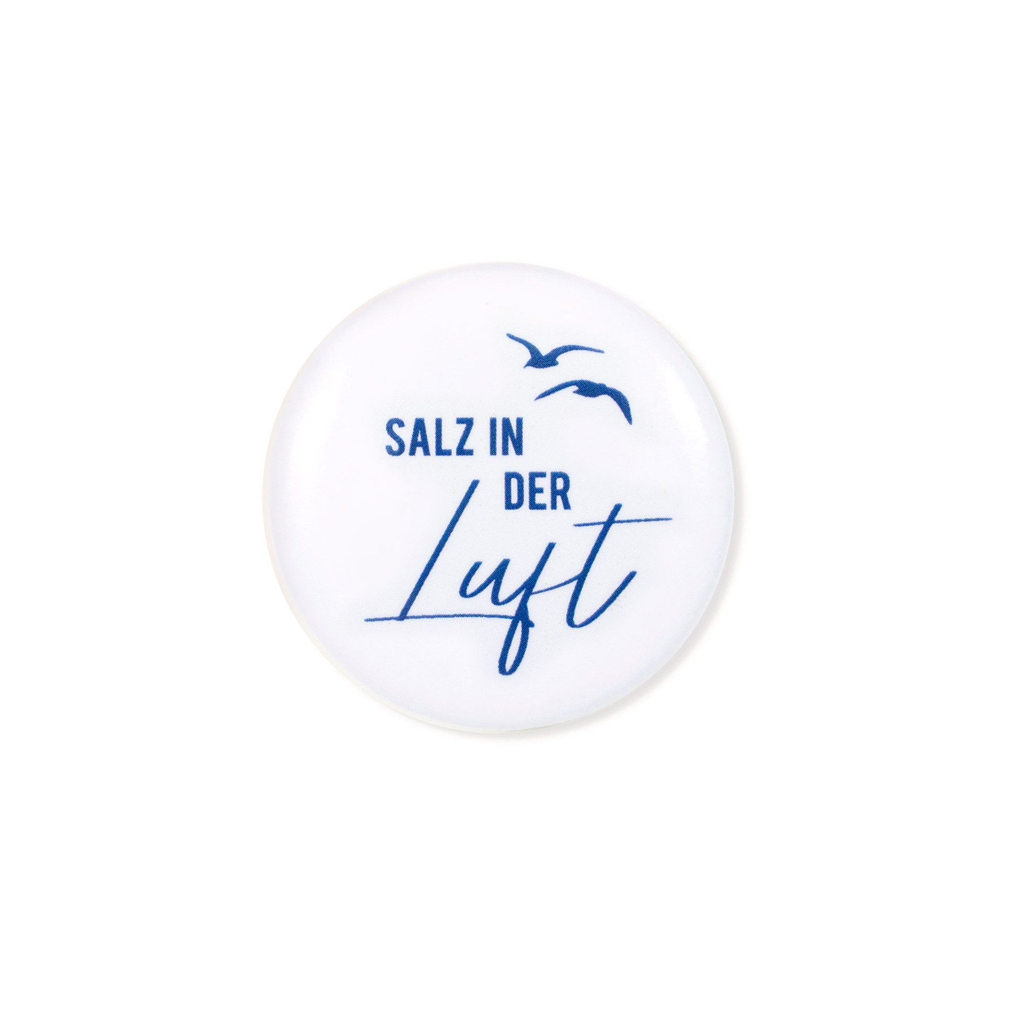 Bow & Hummingbird Magnet Kühlschrankmagnet „Salz in der Luft“ – Maritimer Deko-Magnet mit Möwen (3,7 cm, Blau Weiß), Starker Magnet für Küche & Büro