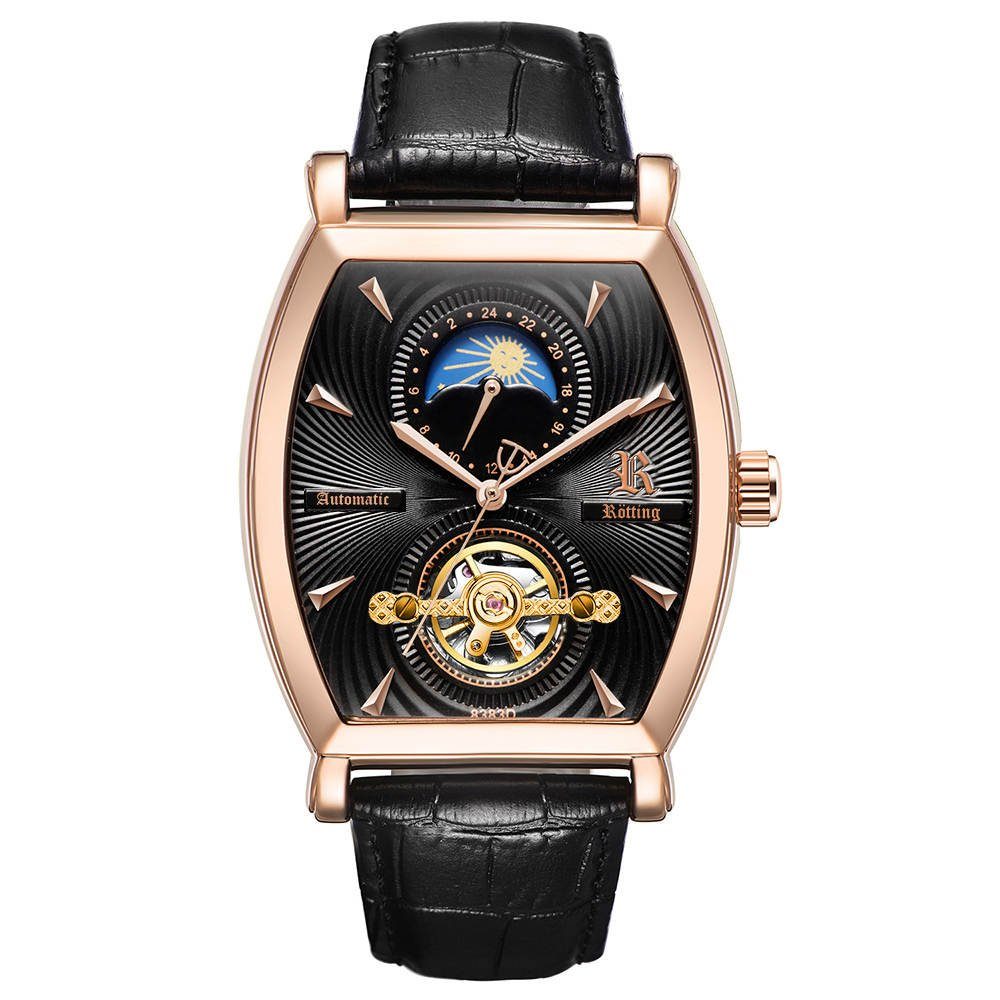Rötting Design Automatikuhr Herrenuhr Tag/Nacht Phase offene Unruhe schwarz günstig online kaufen